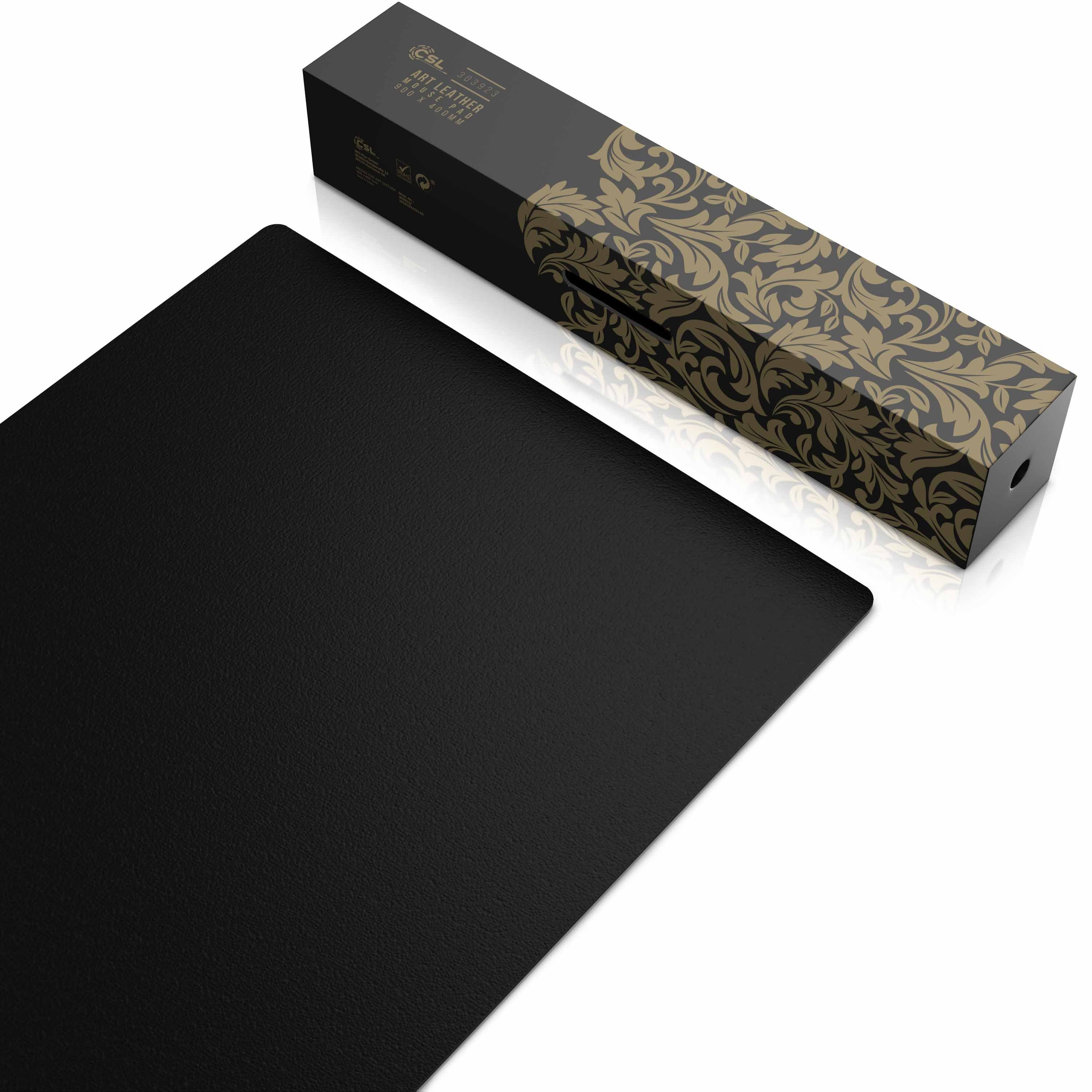 CSL Mauspad XXL Mousepad 900 x 400 x 3 mm, Tischunterlage, Elegante Leder Optik (1-St), rutschfest, abwaschbar, Office Schreibtischunterlage, schwarz – Bild 3 von 5
