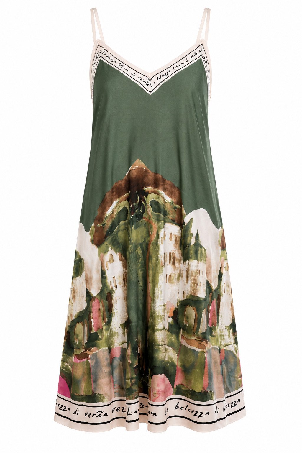 ITALY VIBES Sommerkleid - Trägerkleid - Viskose Kleid mit Landschaftsprint für Damen One Size / Einheitsgröße - passend für Größe S - L