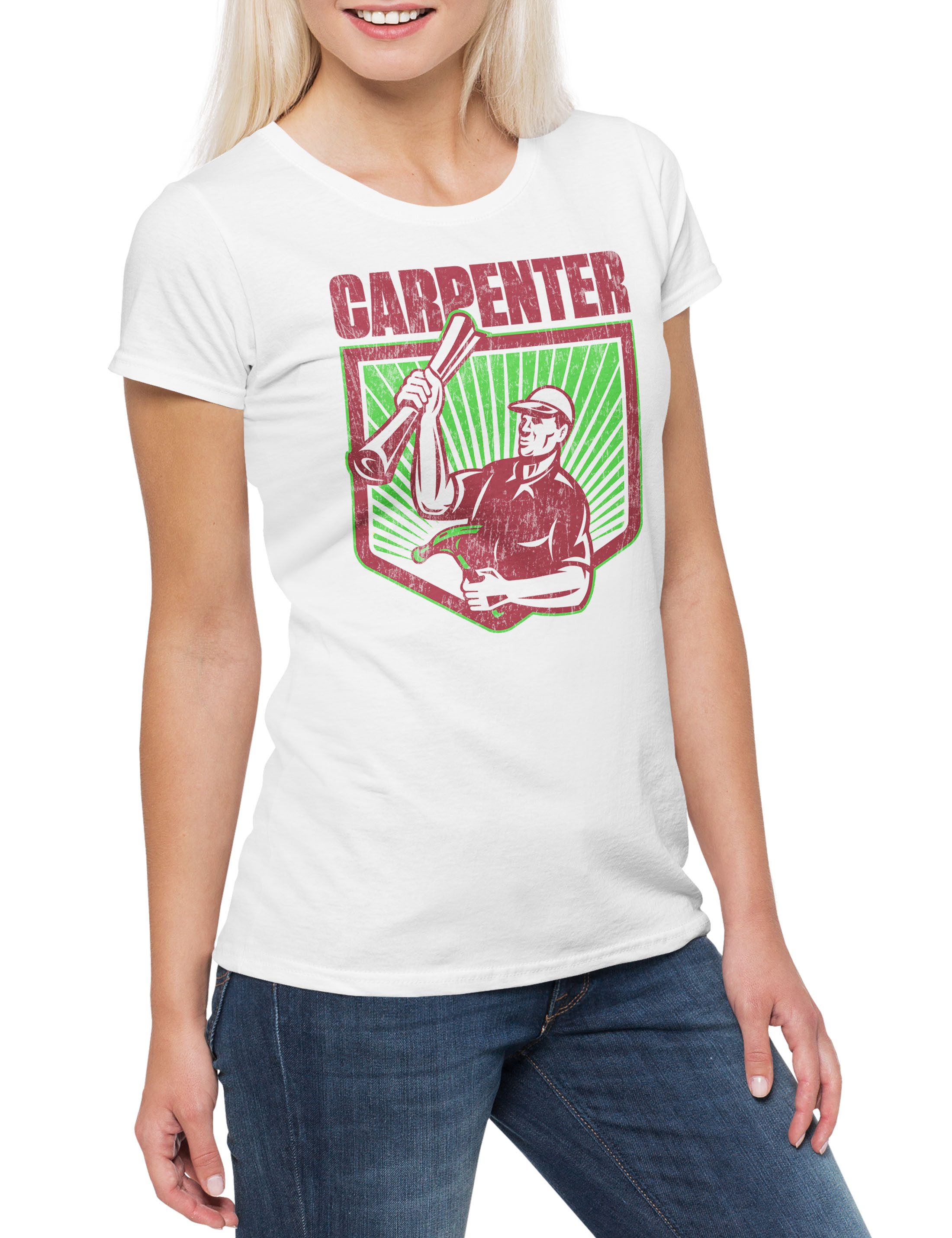 Print-Shirt Carpenter III Damen T-Shirt Schreiner Meister Handwerk Schreinerei