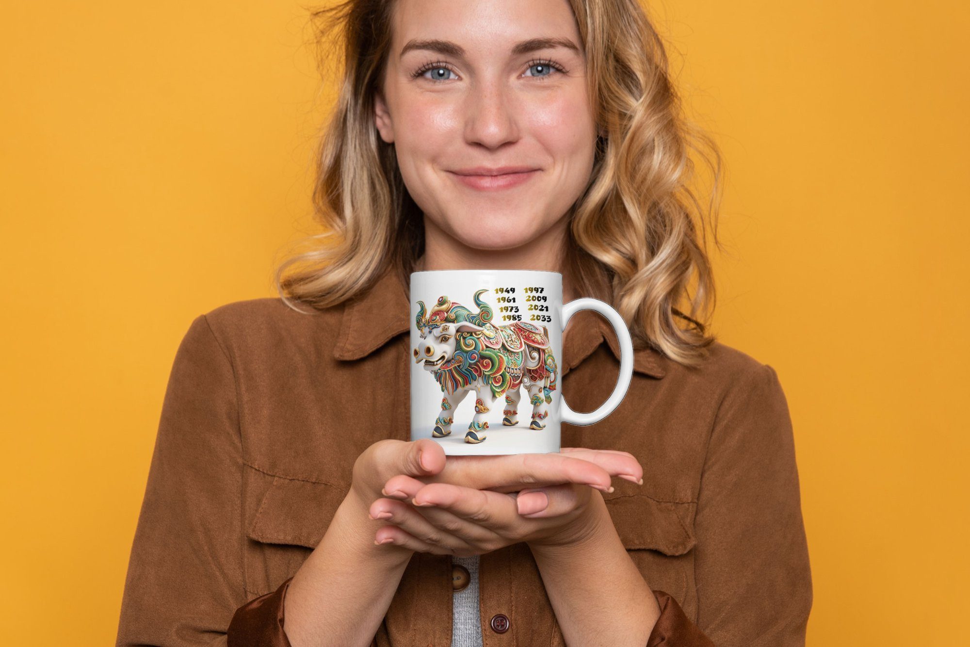 WS-Trend Tasse Ochse Chinesisches Jahres Sternzeichen Tasse Kaffeetasse Teetasse, Keramik