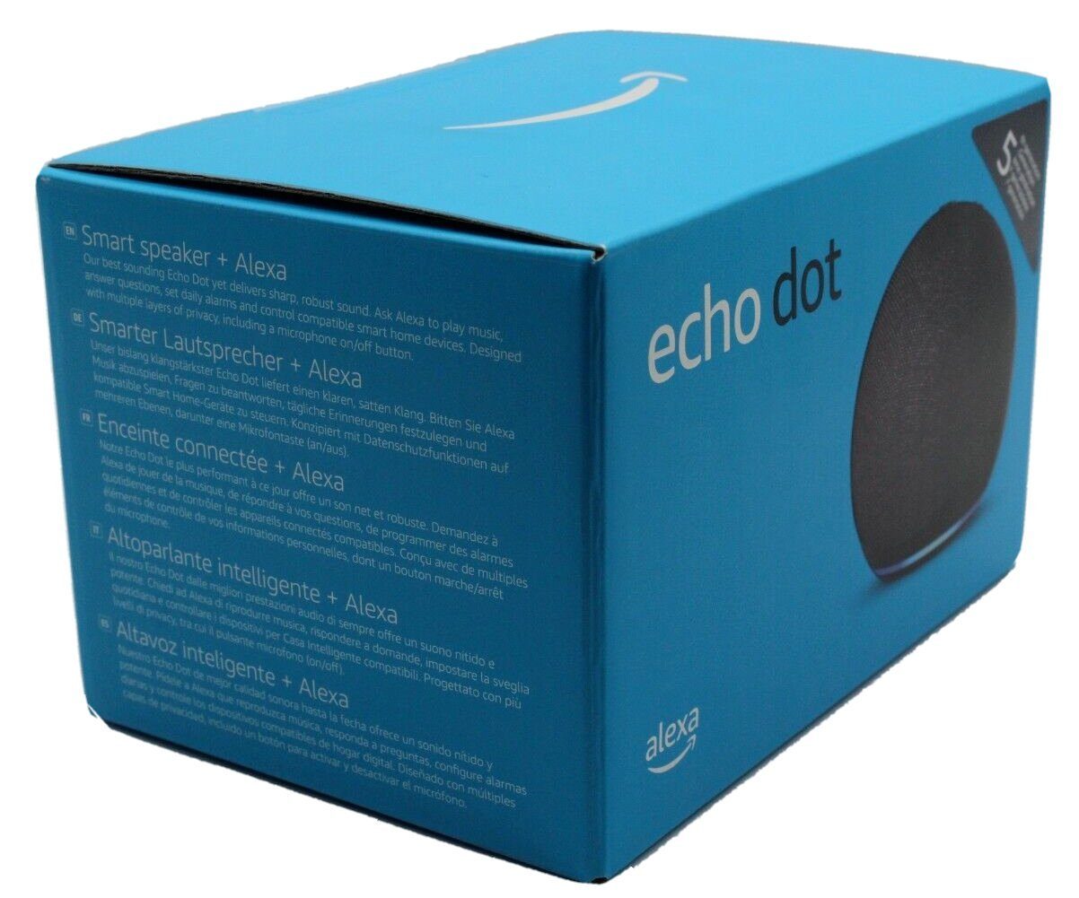 Amazon Echo Dot 5. Generation Alexa Smart Lautsprecher 2022 Smart Speaker (WLAN (WiFi), Bluetooth, mit Sprachsteuerung einfache Installation Mikrofon-aus-Taste)