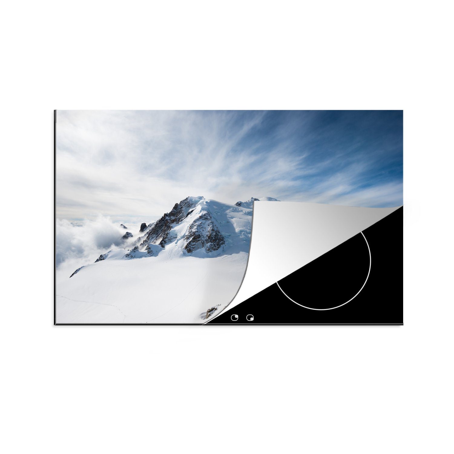 MuchoWow Herdblende-/Abdeckplatte Verschneiter Mont Blanc mit schönem Himmel, Vinyl, (1 tlg), 81x52 cm, Induktionskochfeld Schutz für die küche, Ceranfeldabdeckung