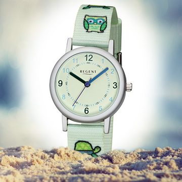 Regent Quarzuhr Regent Kinder-Armbanduhr mintgrün Analog, Kinder Armbanduhr rund, klein (ca. 29mm), Textil, Stoffarmband