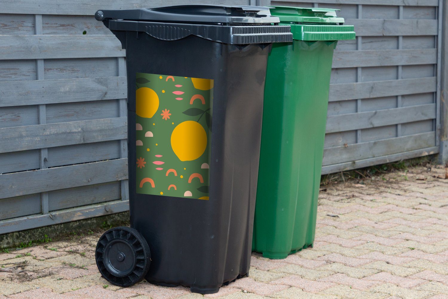 MuchoWow St), Zitrone - Mülltonne, Zitrusfrüchte Wandsticker (1 Abfalbehälter Container, Mülleimer-aufkleber, Sticker, Muster -