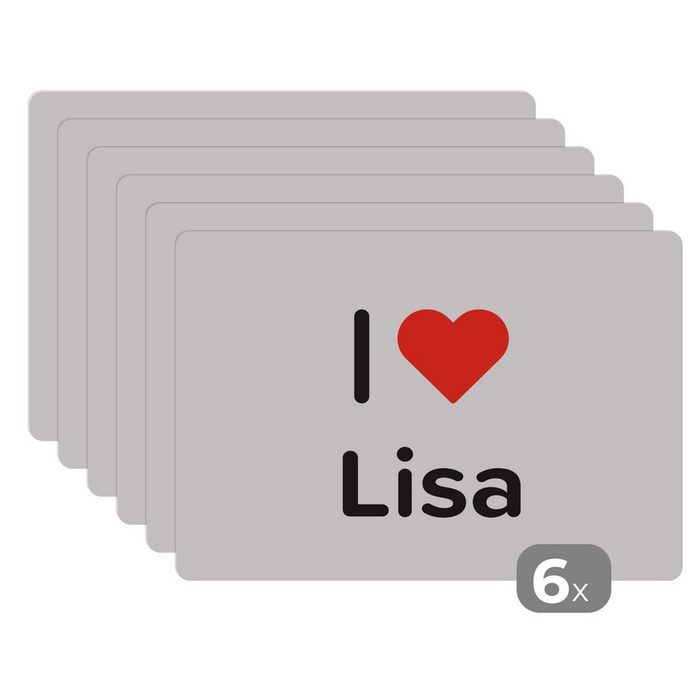 Platzset Ich liebe - Lisa - Mädchen MuchoWow (6-St) Platzset Platzdecken Platzmatte Tischmatten Schmutzabweisend