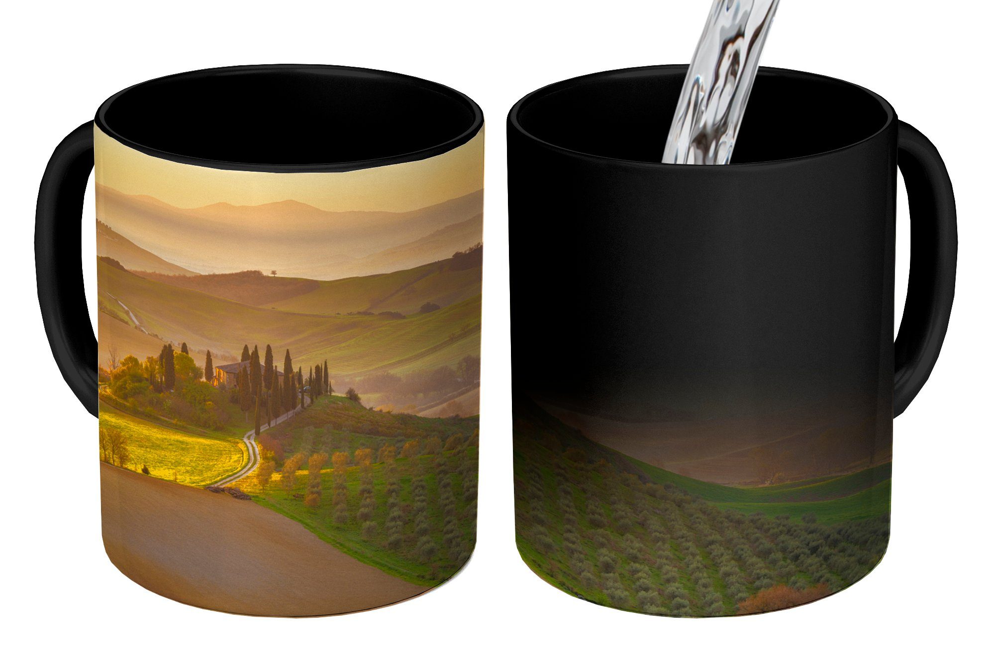 Teetasse, Landschaft, Toskana MuchoWow Farbwechsel, Keramik, Hügel - Geschenk Tasse Kaffeetassen, - Zaubertasse,
