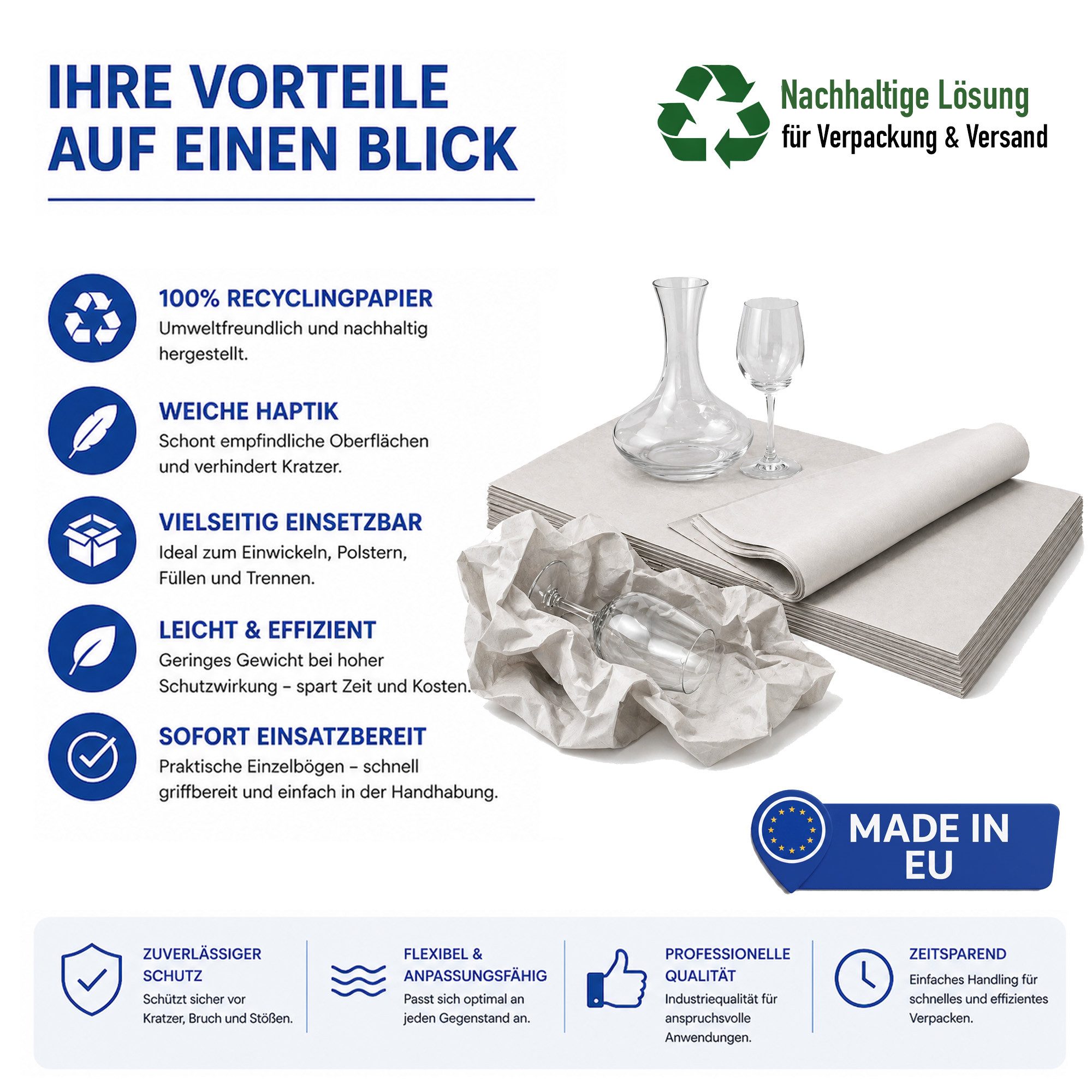 Papieronkel Seidenpapier Packseide Packpapier 50x75cm 28g/m² für Packen Umzug Geschirr Gläser, 2kg Einschlagpapier zum Einwickeln, 100% Recycling, weich & staub – Bild 4 von 5
