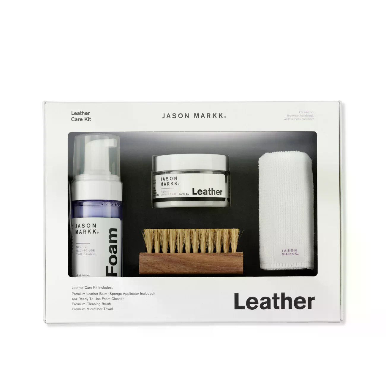 Jason Markk Jason Markk Leather Care Kit - Lederpflege - JM310510 Lederpflegeset (Pflege- und Reinigungsset, 4 St., Lederpflege-Komplettset), Reinigung und Lederpflege in einem Set