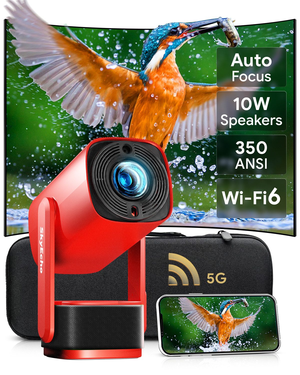 Rolipo ultimative Gimbal-Projektor mit 350 ANSI Lumen, Android TV Mini-Beamer (1920 x 1080 px, 10W Surround-Sound & Wi-Fi 6 für Kino-Spaß)