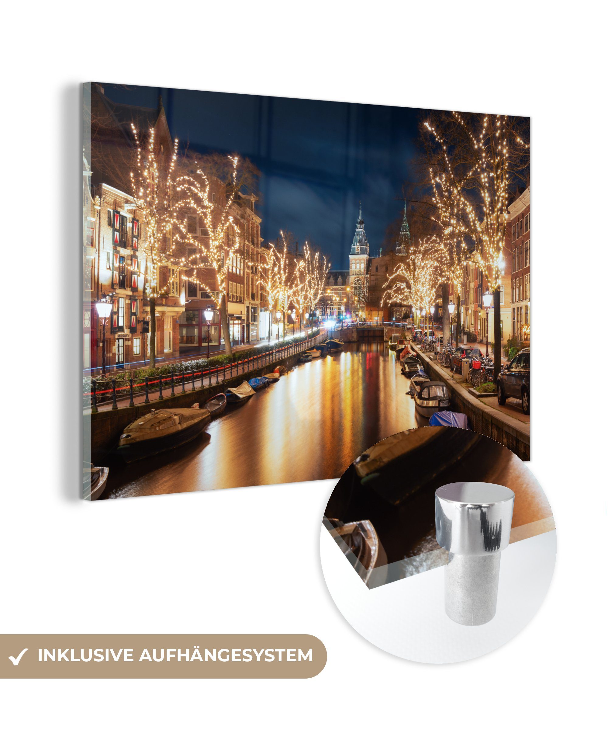 [Versand am selben Tag] MuchoWow Acrylglasbild Licht - Nacht & Schlafzimmer Wohnzimmer Amsterdam, - St), (1 Acrylglasbilder