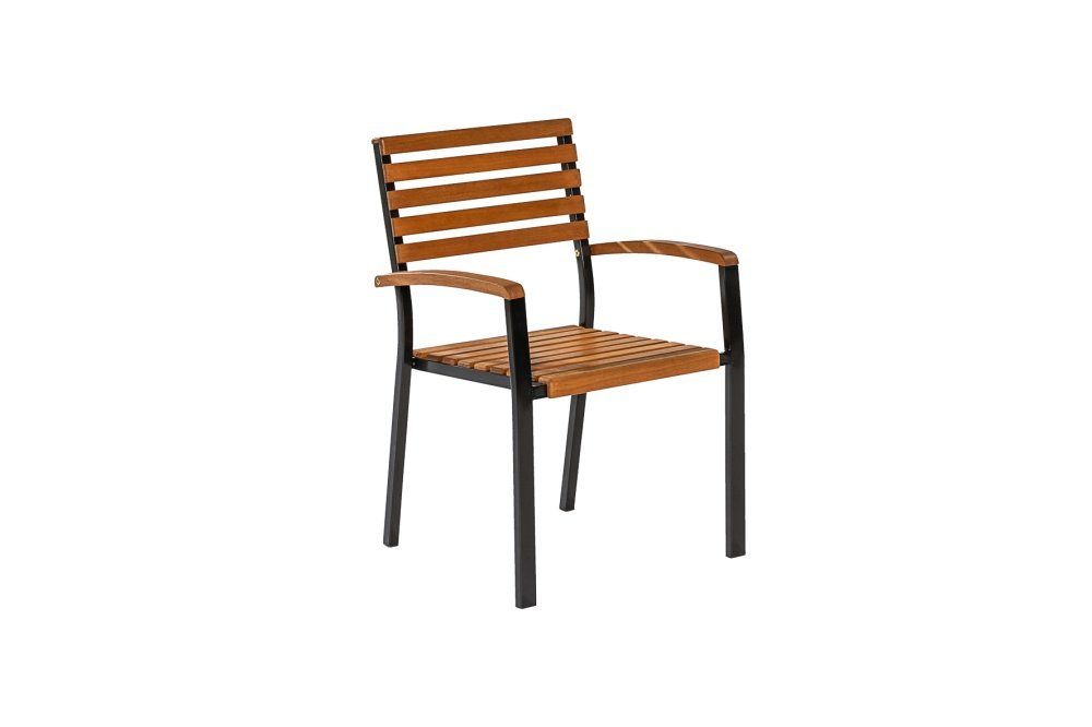 MERXX Garten-Essgruppe Schlossgarten, (Set, 1 Tisch, 6 Stapelsessel, Flachstahl mit Eukalyptusholz), mit platzsparenden Stapelsesseln