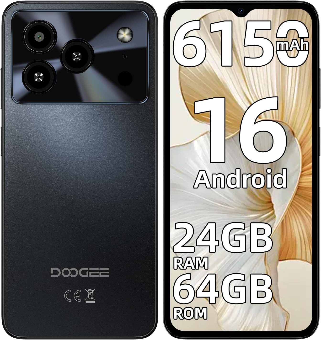 DOOGEE NOTE56 12GB RAM+64GB ROM/TF 2TB, Android 16 Smartphone (16,66 cm/6.56 Zoll, 64 GB Speicherplatz, 8 MP Kamera, 6,56 Zoll HD+ Display, 6150mAh, 4G Dual SIM, Face ID, GPS, OTG)