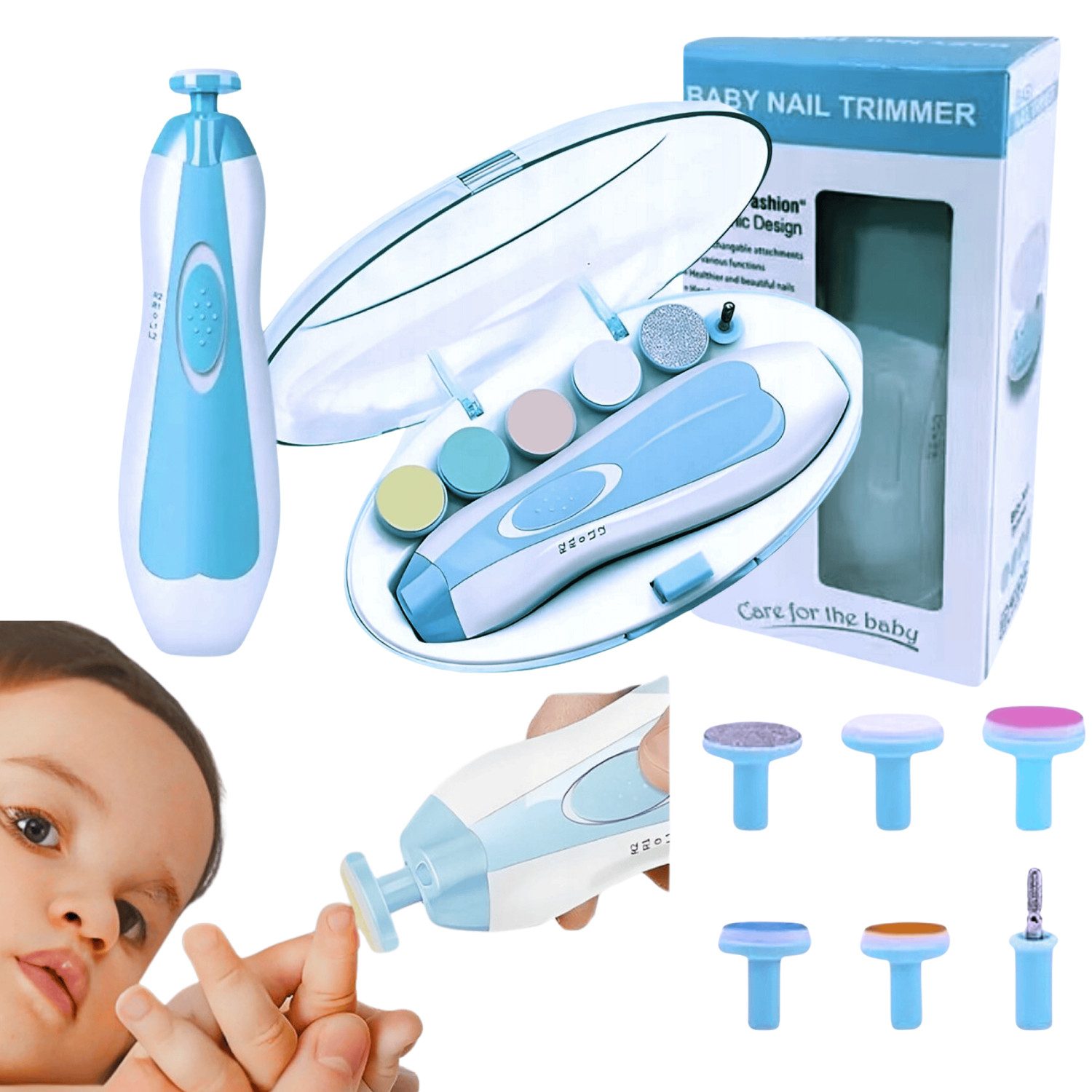 Hard-er Babypflege-Set Baby-Nagelfeile mit Polierer Trimmer Wechselaufsätzen leise, leiser Betrieb mit einstellbarer Drehrichtung und Geschwindigkeit