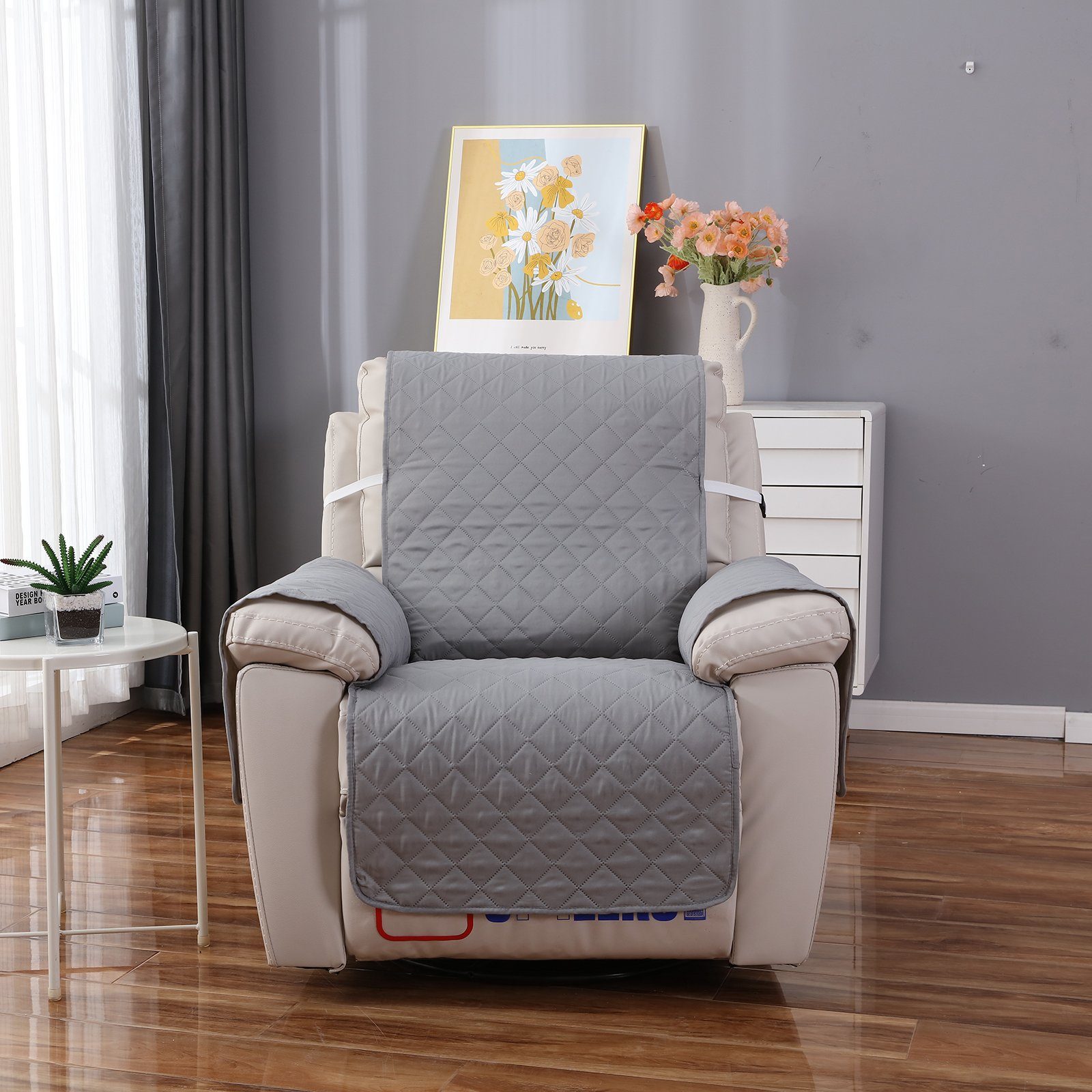 Sessel, Rosnek, Einzelsitz mit Sesselhusse Haustier-Matte Möbelschutzbezug elastischem für Grau Band,