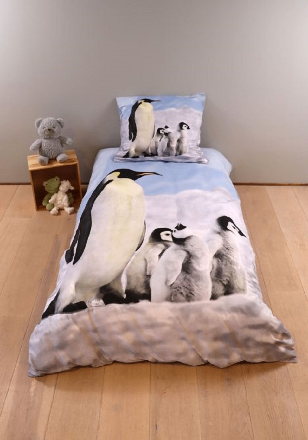 BrandMac Kinderbettwäsche Bettwäsche Set mit Pinguin 135 x 200 cm + 80 x 80 cm 100% Baumwolle, 2 teilig, Langlebig – Bild 2 von 5