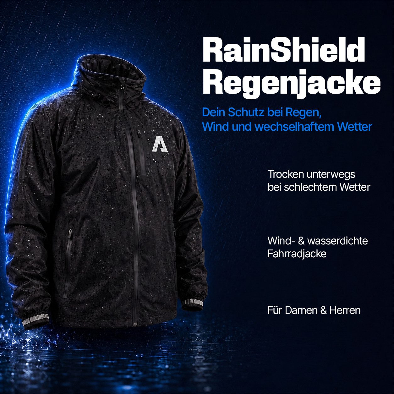 Alpensattel Regenjacke Rainshield - Wasserdichte Regenjacke (Einzeljacke, 1) Reflektierend, atmungsaktiv, wasserdicht, leicht, mit Kapuze