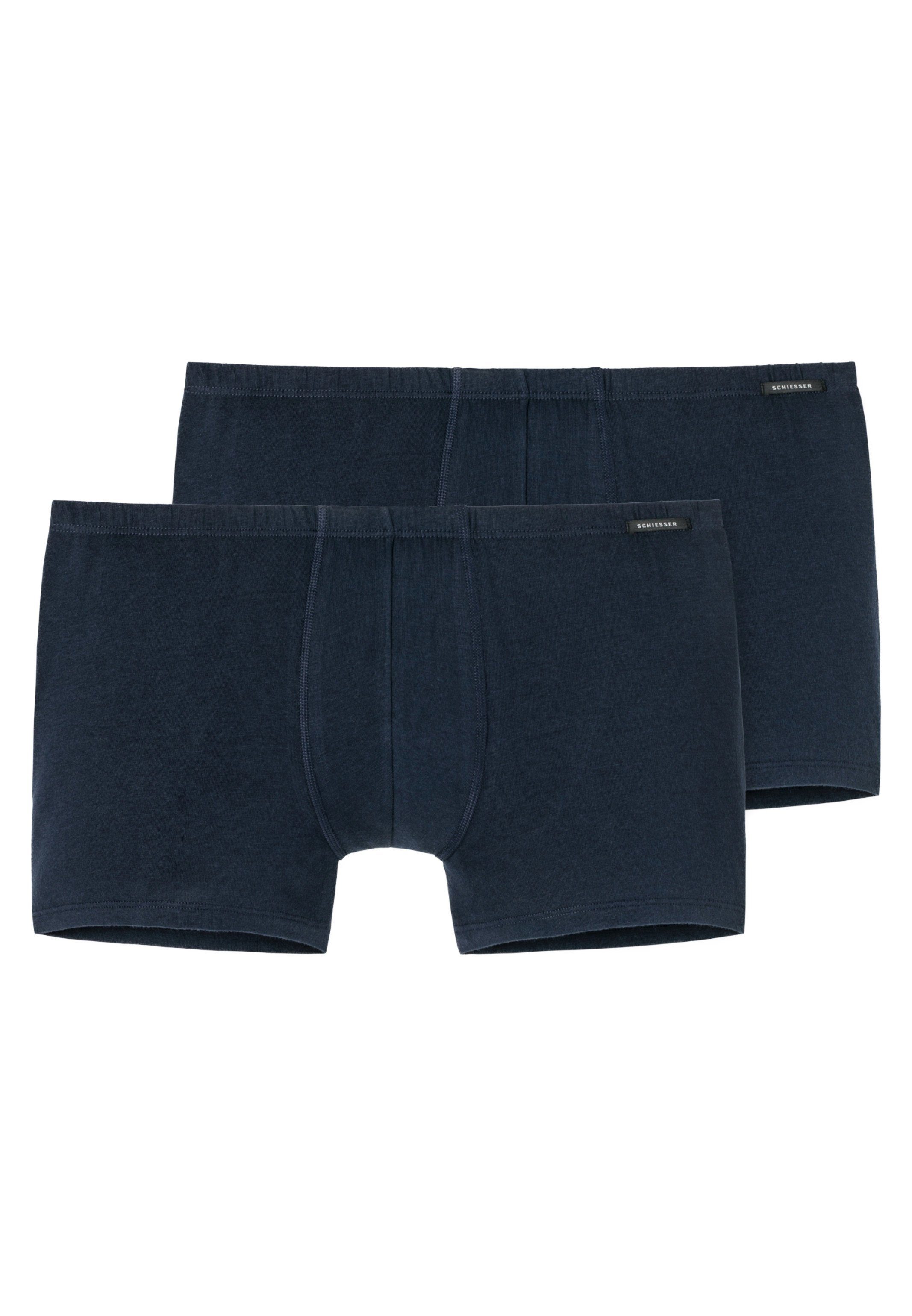 Boxer Dunkelblau Ohne - Cotton Shorts Schiesser Baumwolle Pack 2er Retro Essentials - Eingriff (Spar-Set, 2-St) -