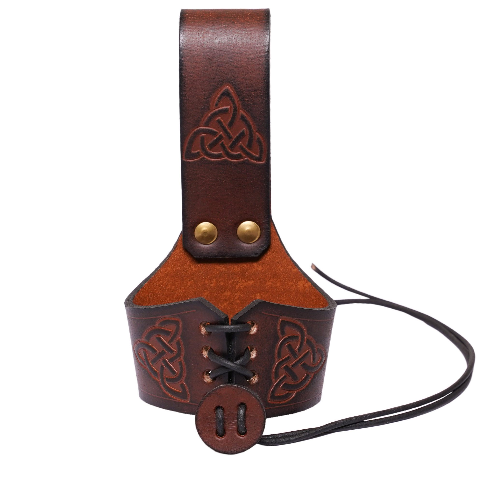 Gürtelhalter Trinkhornhalter mit Knotenmuster Design - Braun, S/M