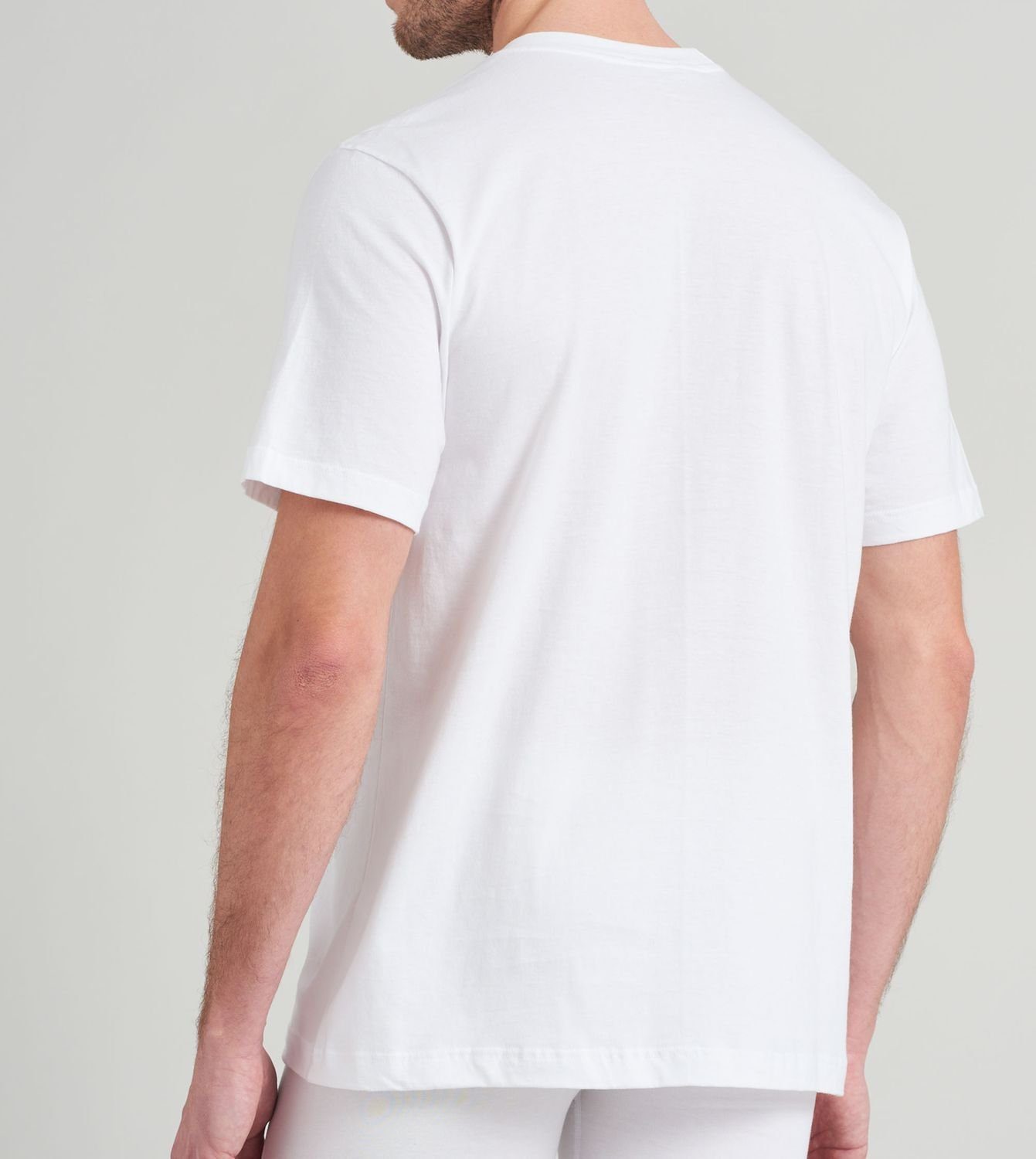 Schiesser T-Shirt mit Weiß (2-tlg) verstärkte Halsnaht Rundhals-Ausschnitt, formstabil