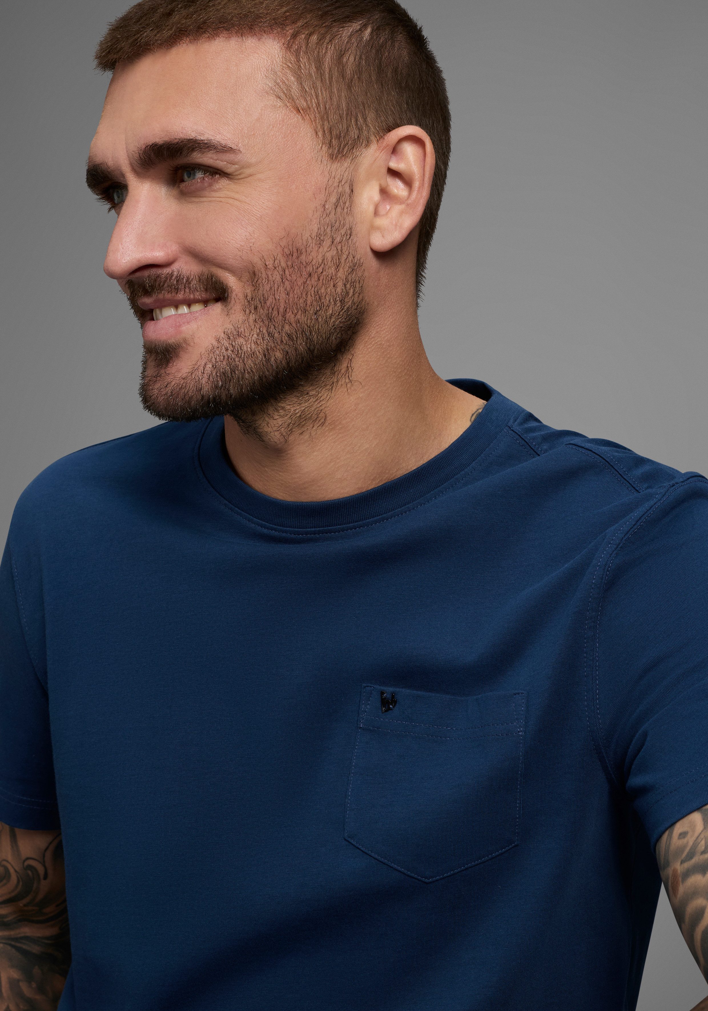 Bruno Banani T-Shirt Gewaschene Optik mit Brusttasche