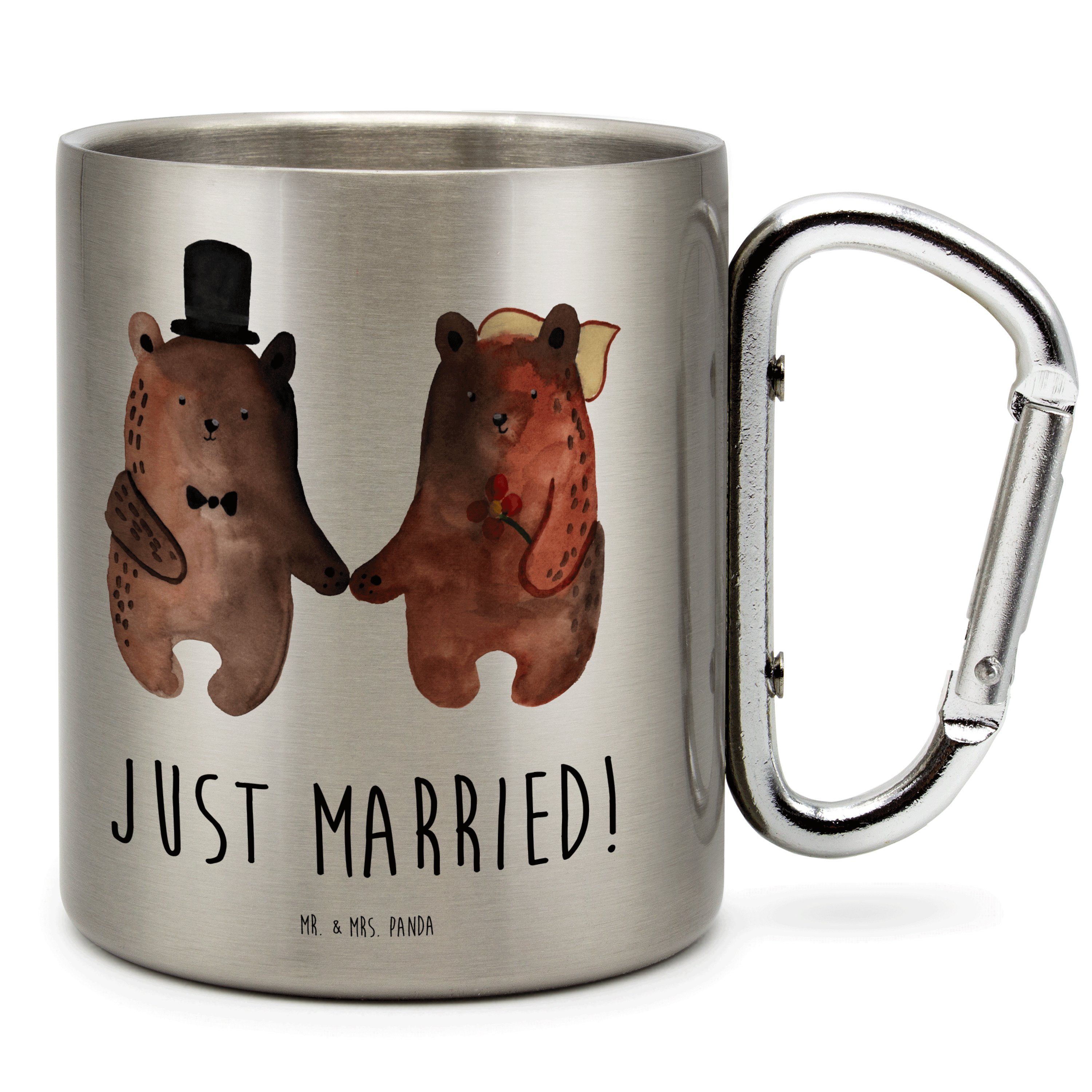 Mr. & Mrs. Panda Tasse Bär Heirat - Transparent - Geschenk, Karabiner, Teddy, Tasse, Teddybä, Edelstahl