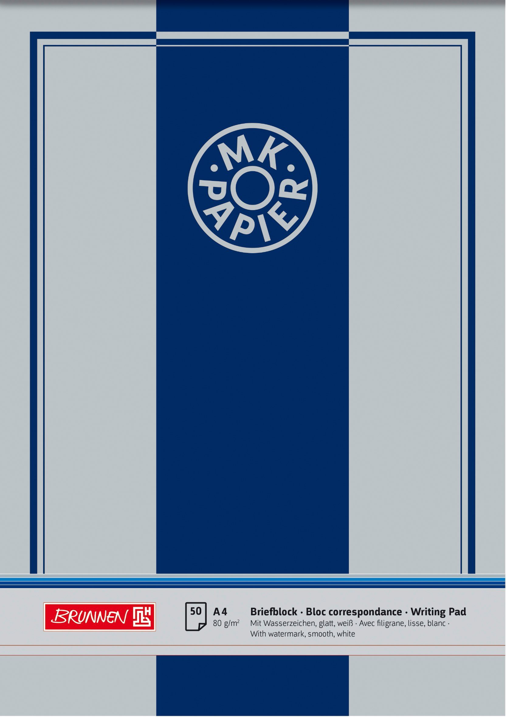 BRUNNEN Briefumschlag Briefblock MK-Papier, A4, 50 Blatt / 100 Seiten, unliniert
