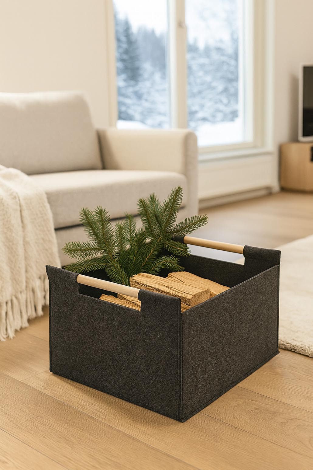 Kobolo Kaminholzkorb Holztrage Holzkorb Feuerholzkorb aus Filz, mit Holzgri günstig online kaufen