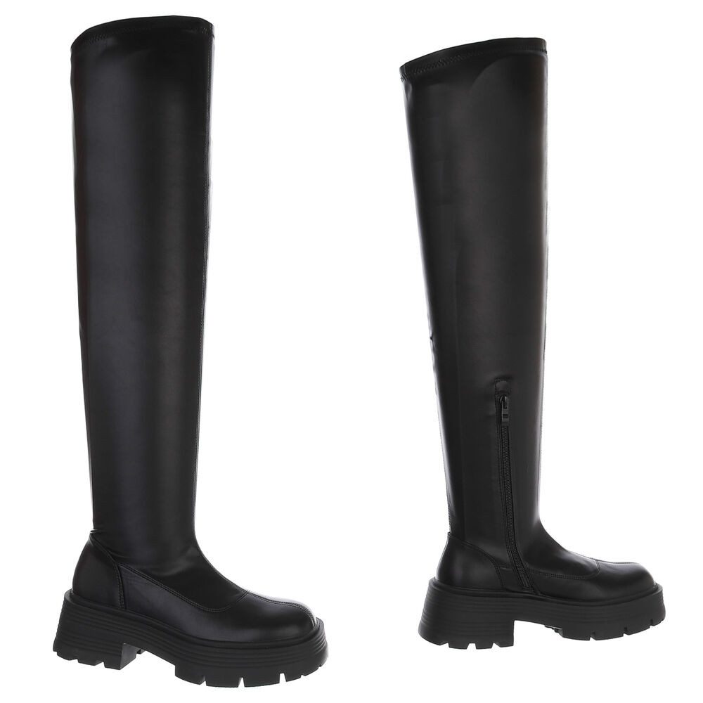 Ital-Design Modische Overknee-Stiefel mit hohem Absatz für Damen Plateaustiefel (91154526) Blockabsatz Stiefel in Schwarz – Bild 4 von 5