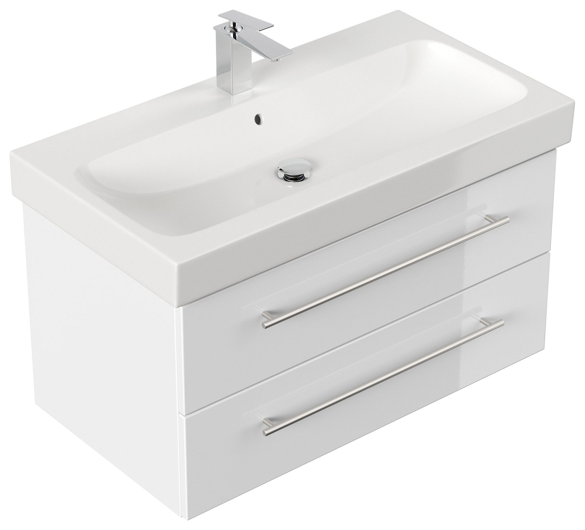 Magnolia Home Waschtisch Badmöbel mit Geberit Icon Waschbecken 90 cm SoftClose weiss hochglanz
