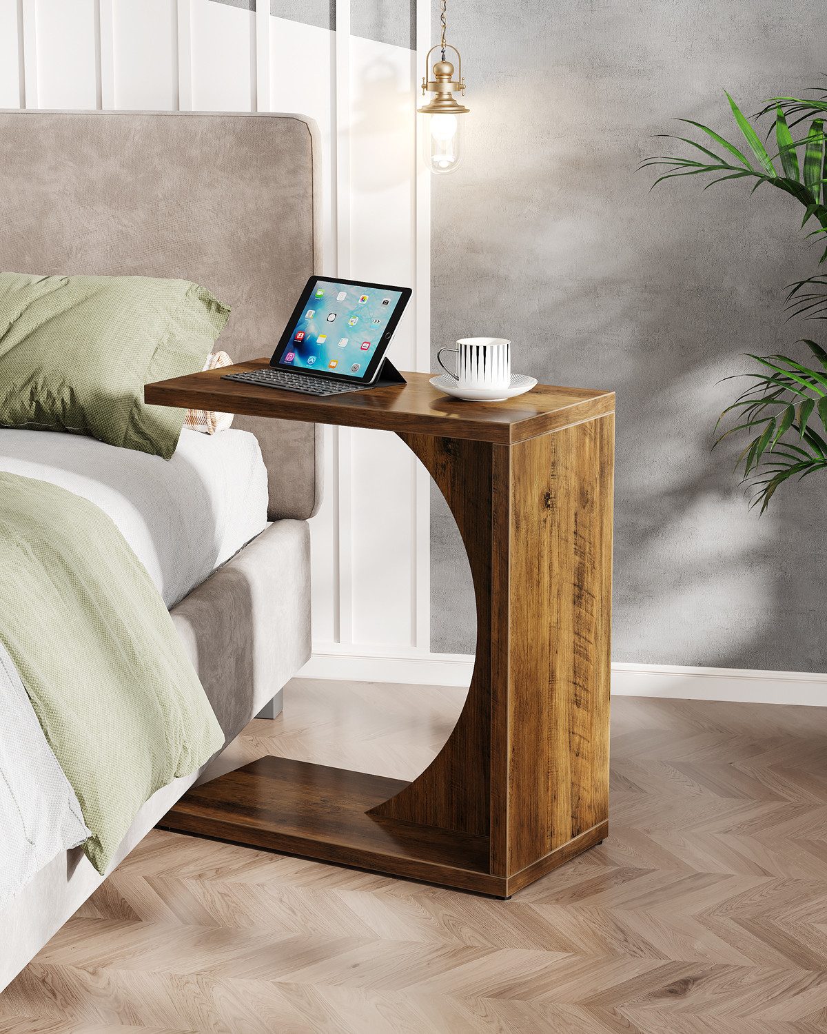 Tribesigns Beistelltisch C-förmiger Beistelltisch, Kleiner Tisch Nachttisch für Sofa 60×30 cm
