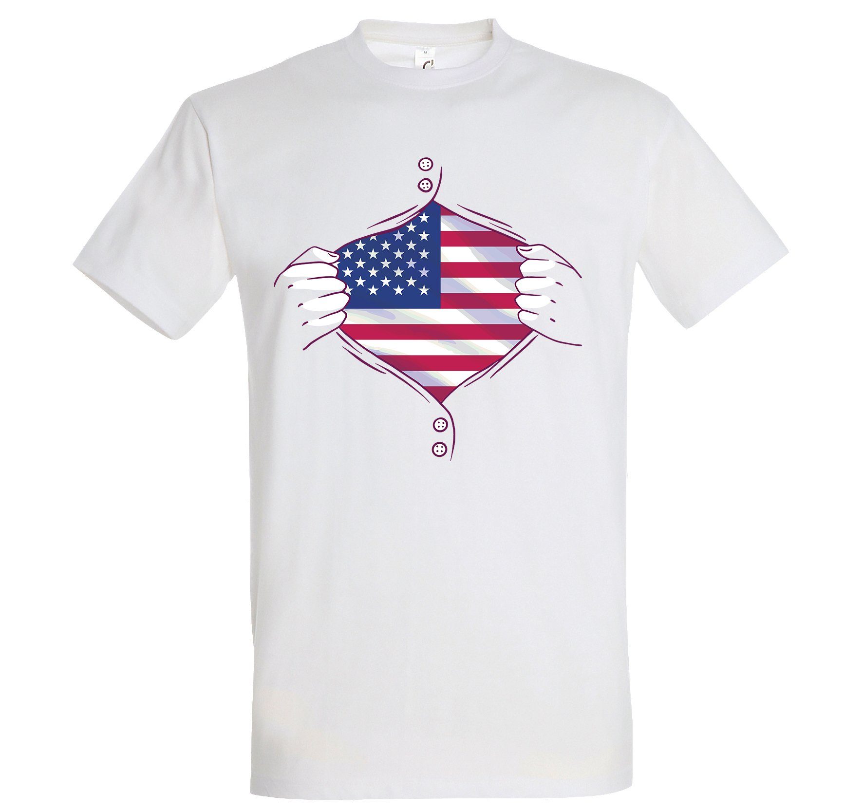 Youth Designz T-Shirt USA Flagge Herz Herren Shirt mit trendigem Frontprint Weiß
