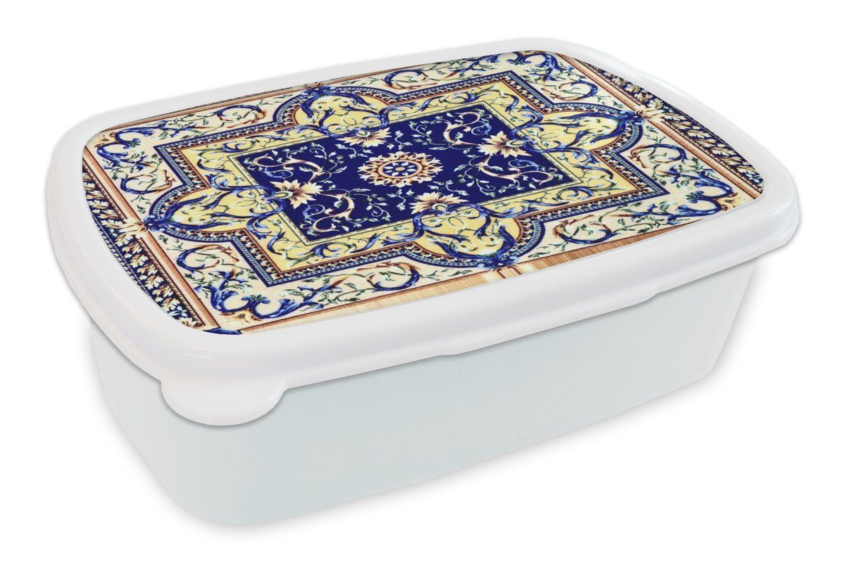 MuchoWow Lunchbox Perserteppich - Teppich - Muster - Blau, Kunststoff, (2-tlg), Brotbox für Kinder und Erwachsene, Brotdose, für Jungs und Mädchen weiß