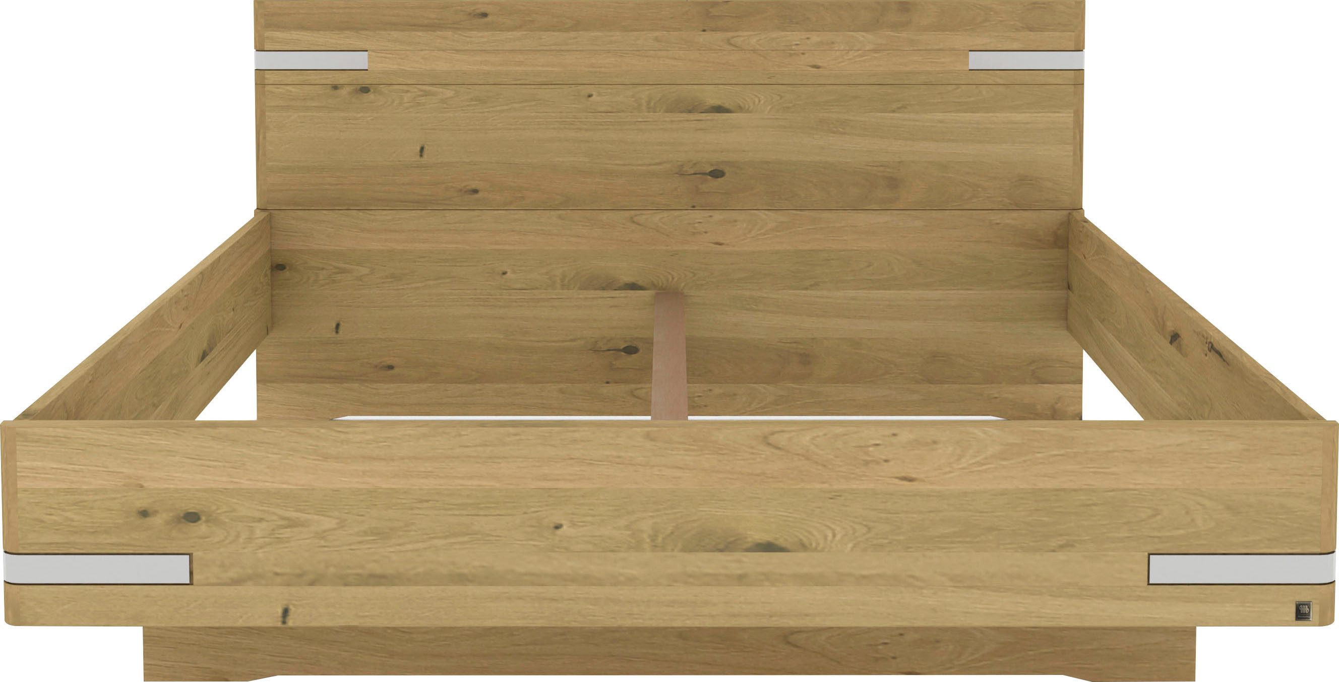 Musterring Holzbett Savona, Bettgestell, Bettrahmen, teilmassiv Bianco-Eiche (Belastbarkeit 220 Kg, 4-fache Liegehöhenverstellung, MADE IN GERMANY), Kopfteil in Bianco-Eiche massiv, Details in Chrom, verschiedene Größen