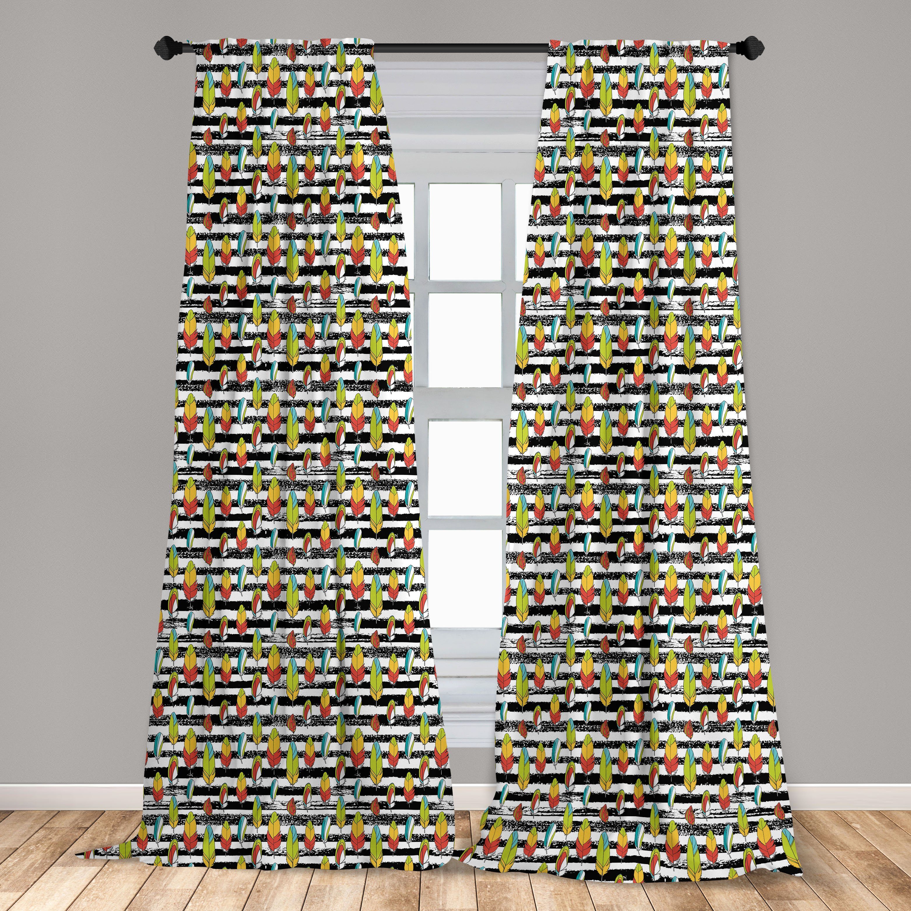 Vorhang Abakuhaus, Exotische Gardine für Federn Schlafzimmer Wohnzimmer Dekor, Streifen auf Bohemien Microfaser,