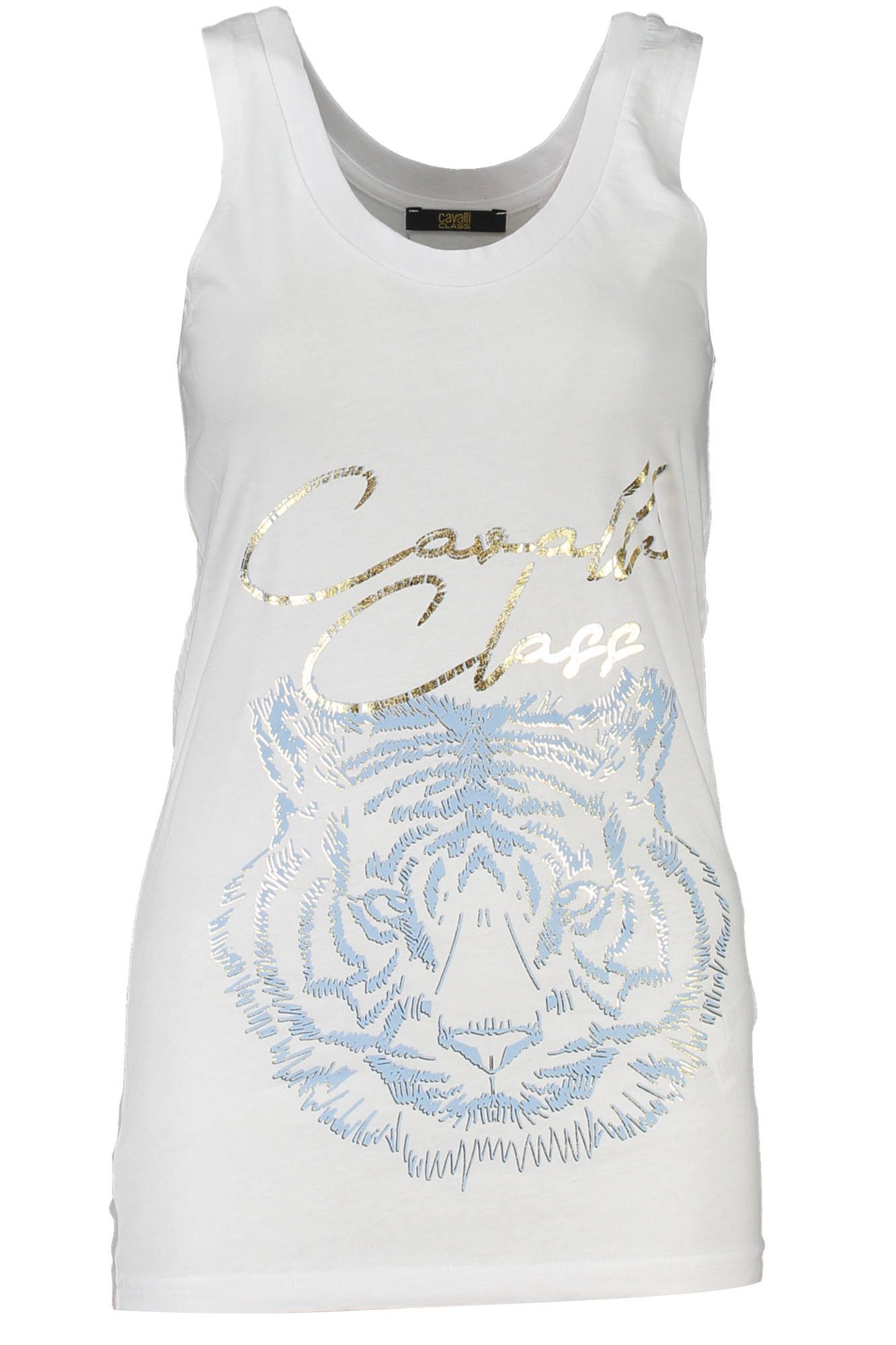 Cavalli Class T-Shirt Elegantes Damenshirt: Weißes Tanktop mit Print und