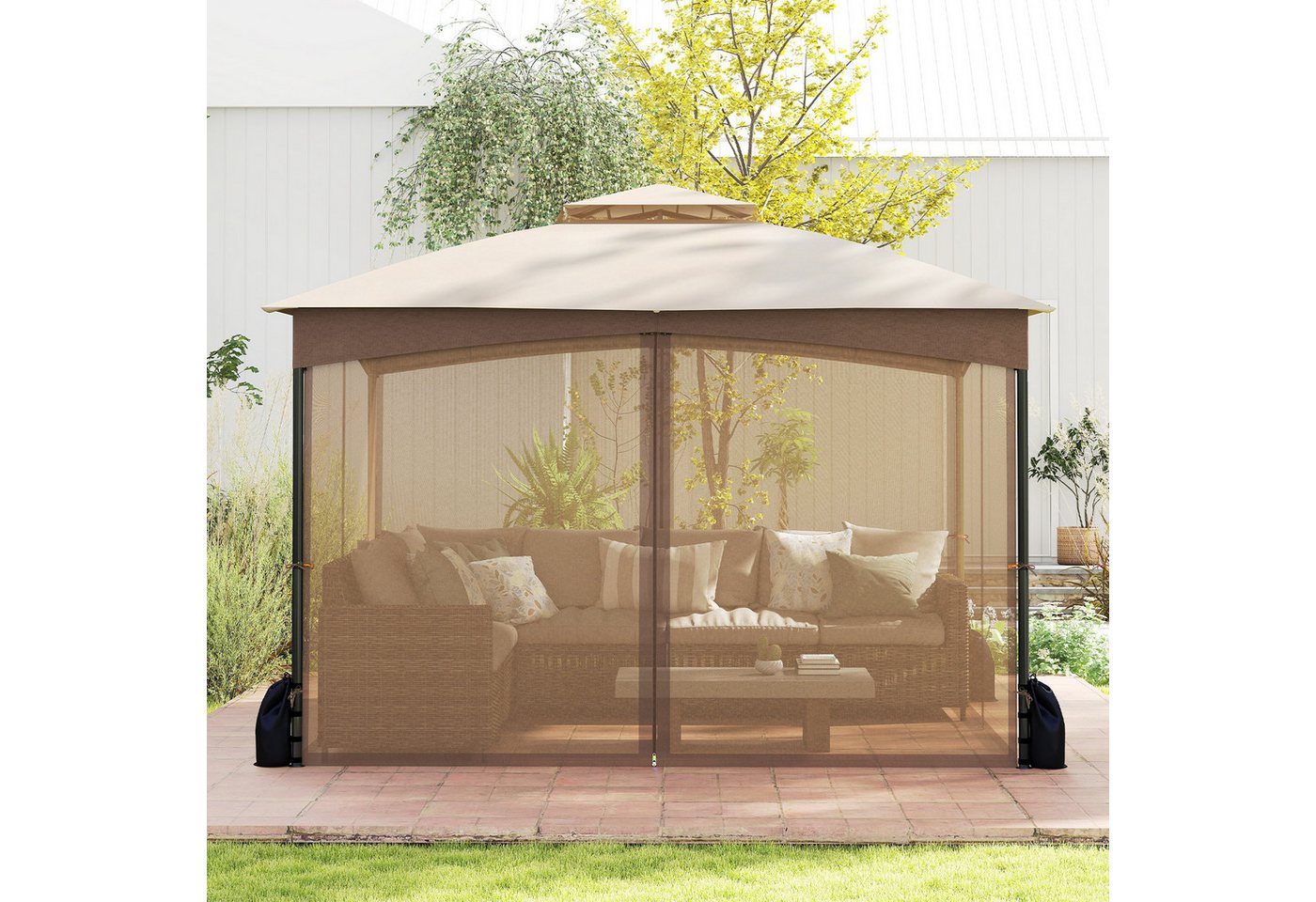 Thumbnail - COSTWAY Faltpavillon, mit 4 Seitenteilen, Patio Zelt mit 4 Netz-Wänden, Doppel-Dachverdeck