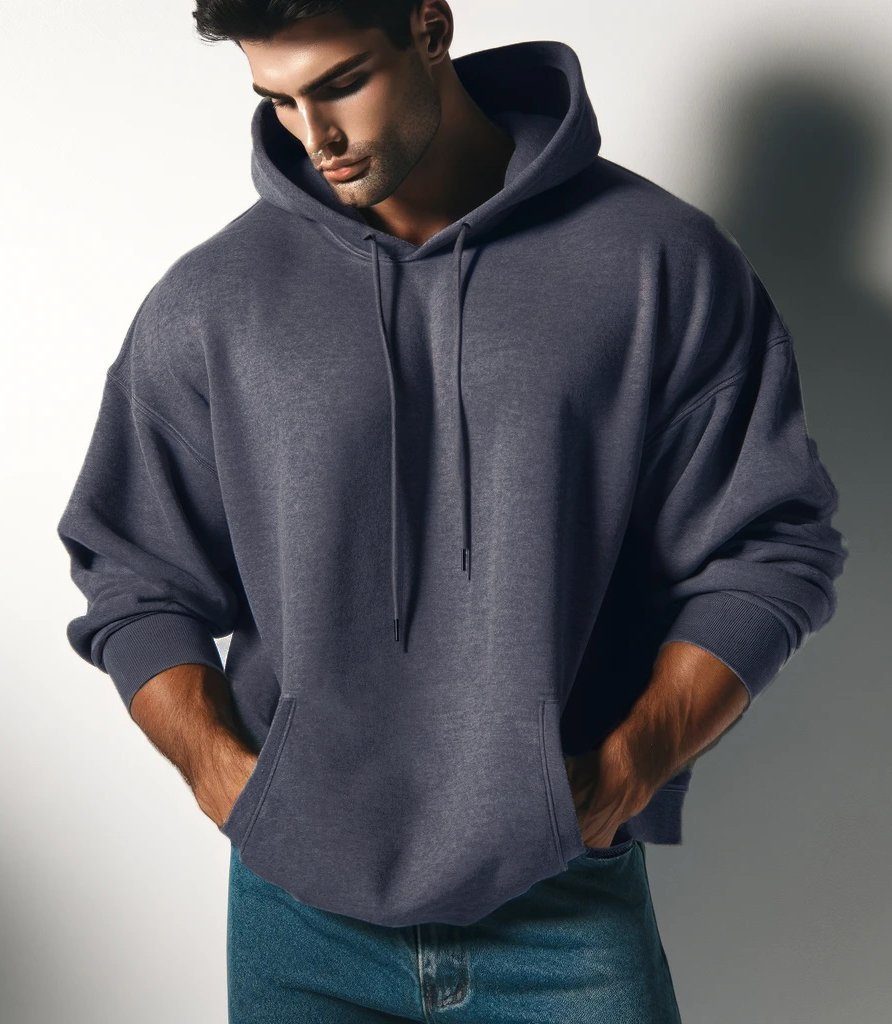 RMK Kapuzenpullover Herren Hoodie Pullover Langarmshirt Oversize mit 2 Taschen in Unifarbe, mit Kapuze