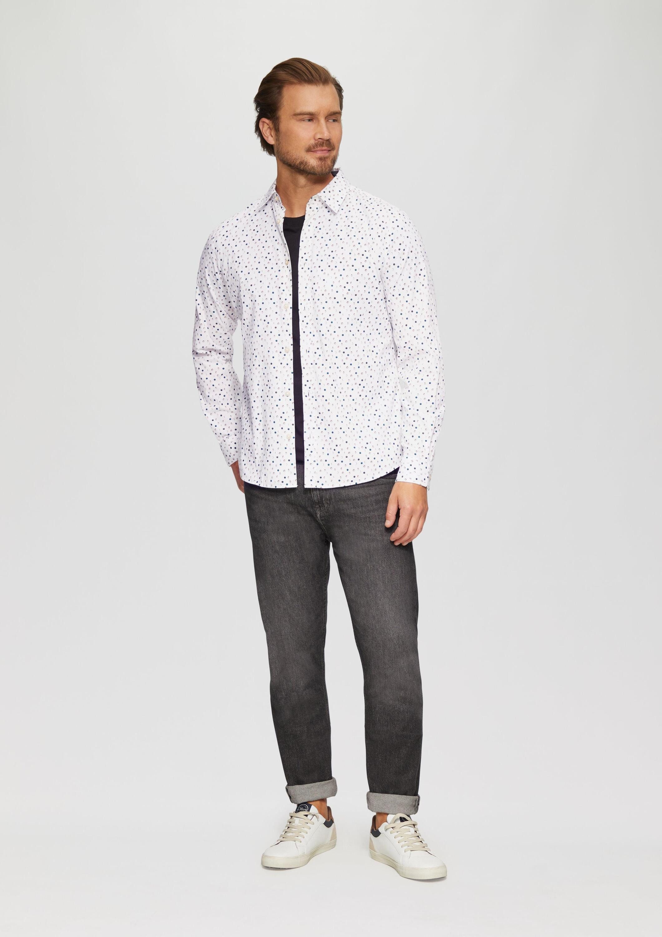 s.Oliver Langarmhemd Hemd Slim Fit: Gemustertes Popeline-Hemd mit Kentkragen