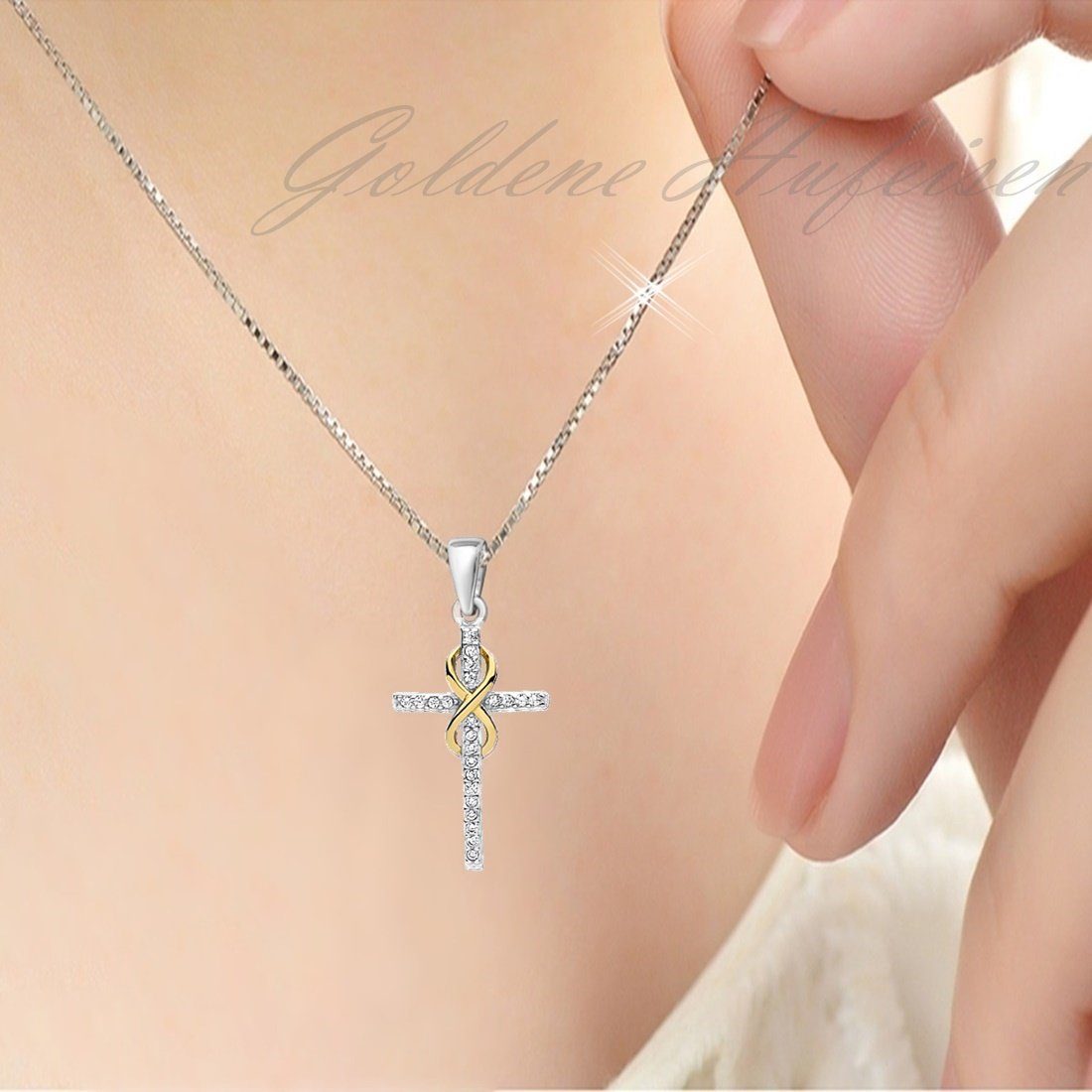 Goldene Hufeisen Kette und Anhänger Set Kreuz Unendlichkeit Anhänger mit Kette 925 Silber Rhodiniert Damen (2-tlg, inkl. Etui), 18k Gelbgold vergoldet
