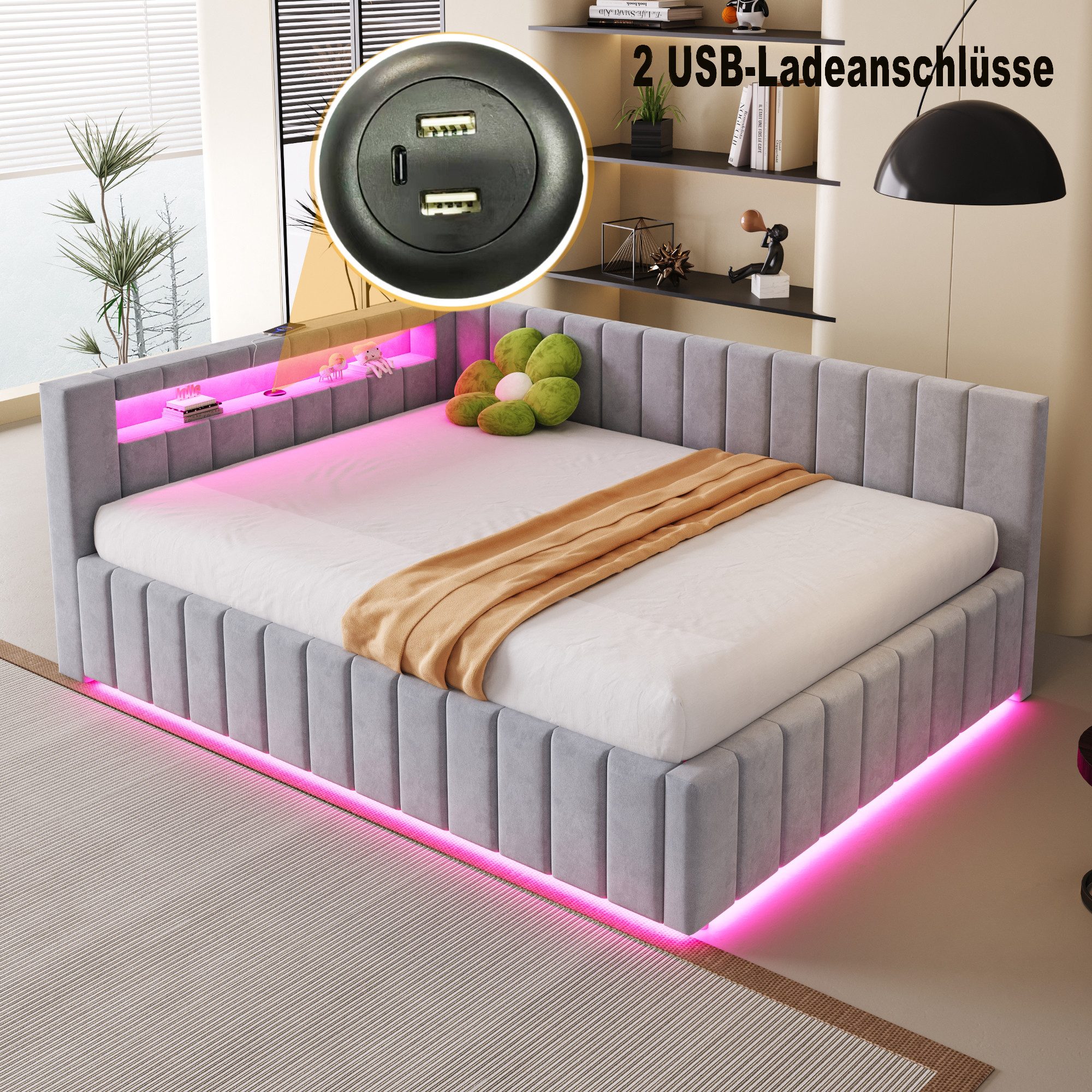 Flieks Daybett, Hydraulisches Polsterbett Schlafsofa 140x200cm mit LED und günstig online kaufen