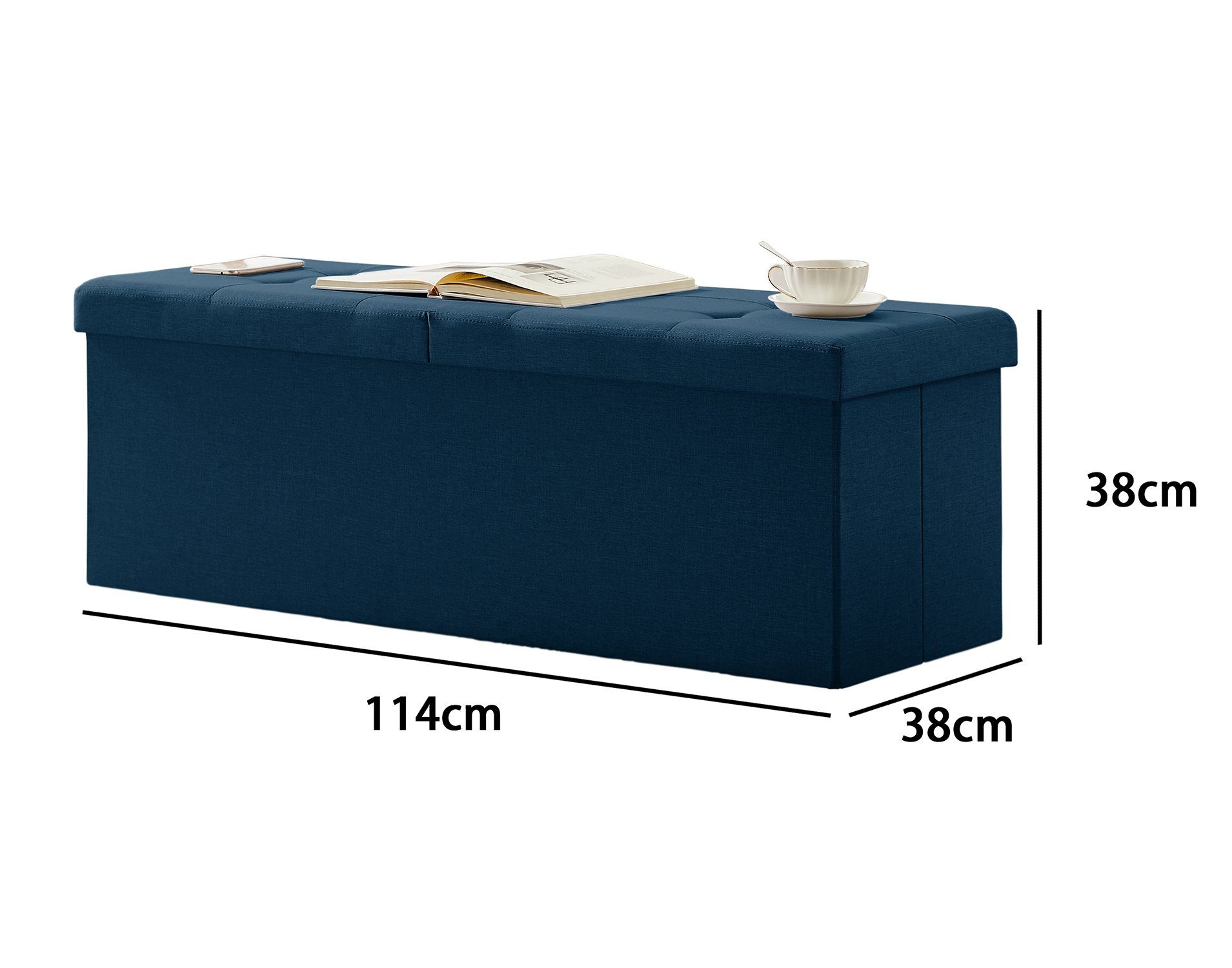 Zedelmaier Sitzbank 114cm mit Stauraum 120 L, klappbare Sitztruhe mit abnehmbarem Deckel, faltbar Hocker Fußbank Aufbewahrungsbox – Bild 5 von 5