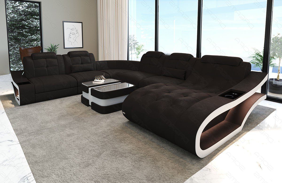 Polster Dreams Stoffsofa, A Sofa wahlweise Sofa Elegante mit Bettfunktion Form Wohnlandschaft XXL braun-weiß Couch Stoff