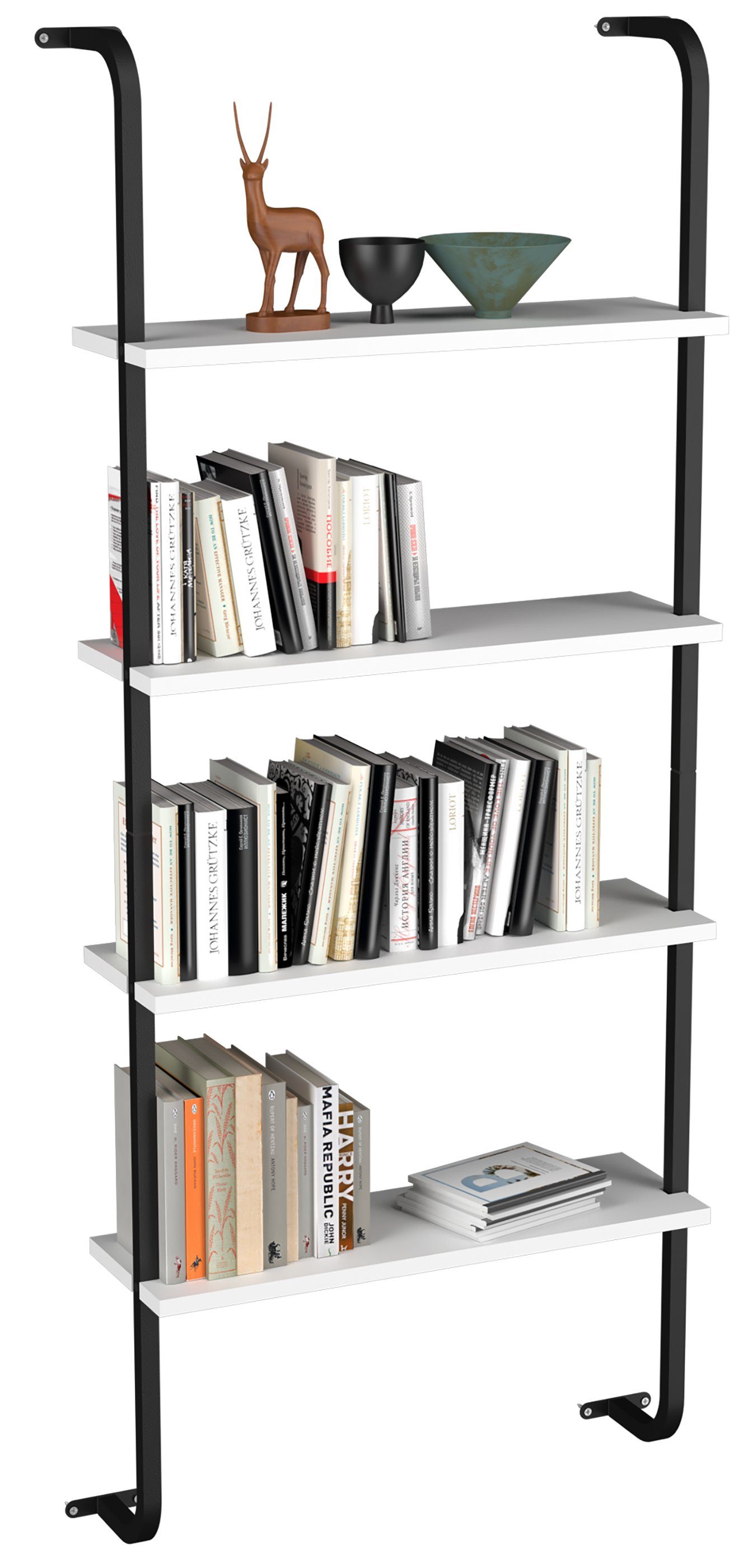 VCM Wandregal Insasi Bücherregal B. 64 x T. 20 x H. 150 cm, 4 Fächer, Bücher platzsparend aufbewahrt, fürs Wohnzimmer