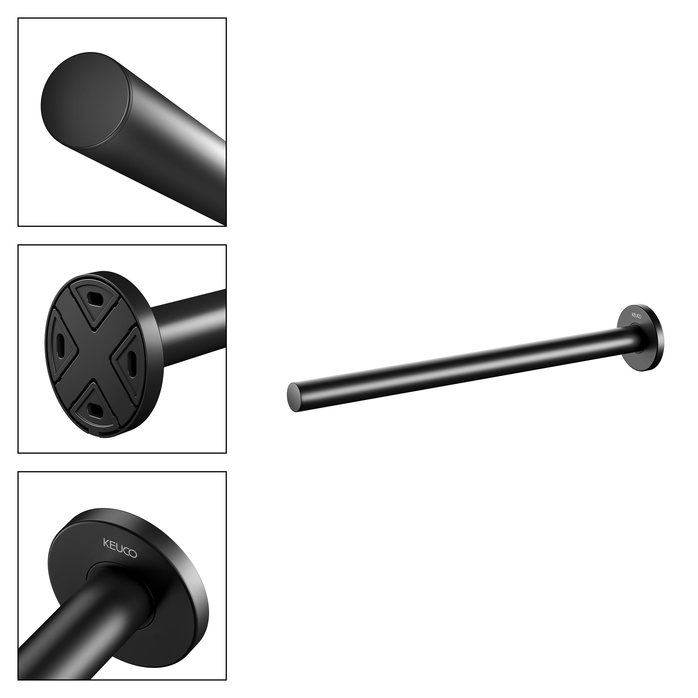 Keuco Handtuchstange Plan einarmig, 34 cm, Metall schwarz matt, Made in Germany, starr, Wandmontage