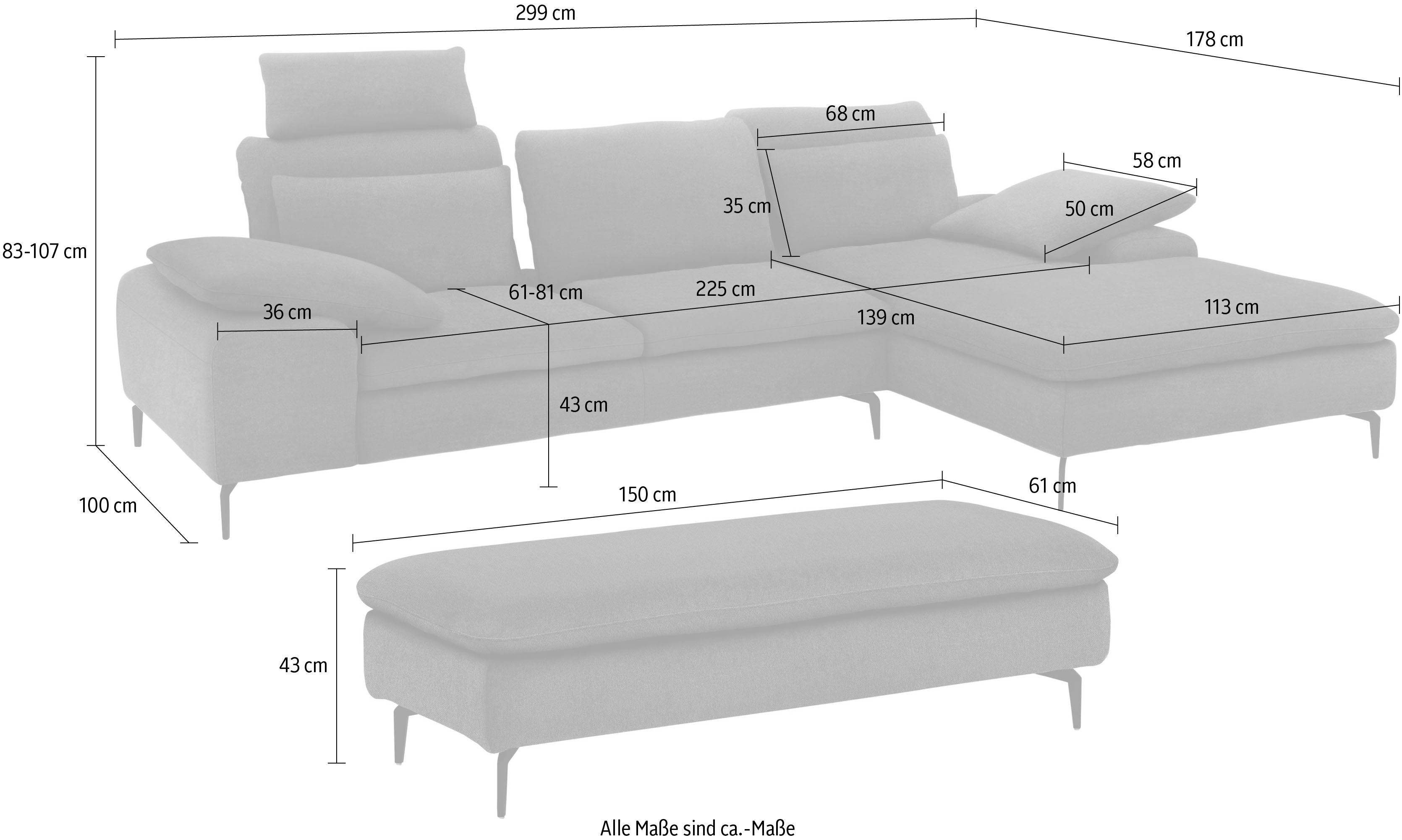 Hocker, cm inklusive Sitztiefenverstellung, Set, mit Ecksofa 299 valentinoo, Breite W.SCHILLIG