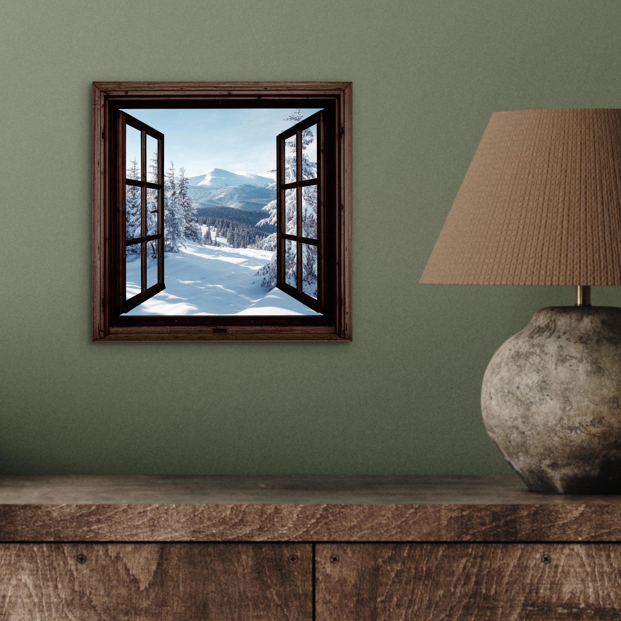 MuchoWow Metallbild Winter - Landschaft - Natur - Berg - Bäume - Aussicht - Ansichten, Inkl. Aufhängung, Alu-Dibond-Druck, Wandbild aus Metall, Aluminium deko,  – Bild 4 von 5