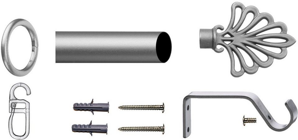 Gardinenstange Modena, indeko, Ø 16 mm, 1-läufig, Fixmaß, verschraubt, Stahl,  Komplett-Set inkl. Ringen und Montagematerial