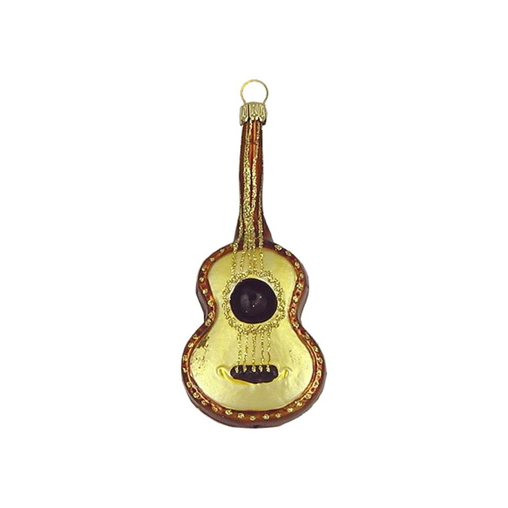 Haberland Glasschmuck Lauscha Christbaumschmuck Gitarre gold braun und haselnuss mit Goldglimmer 12cm Lauschaer Glas