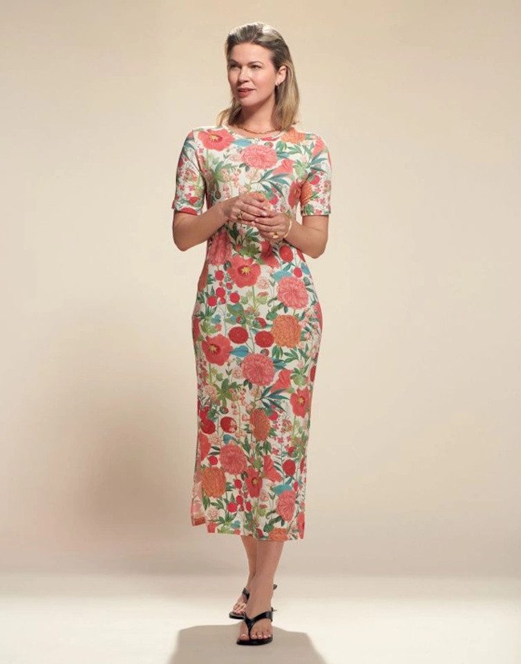 Essenza Nachthemd Titia Florentien Lobster Pink mit floralem Print
