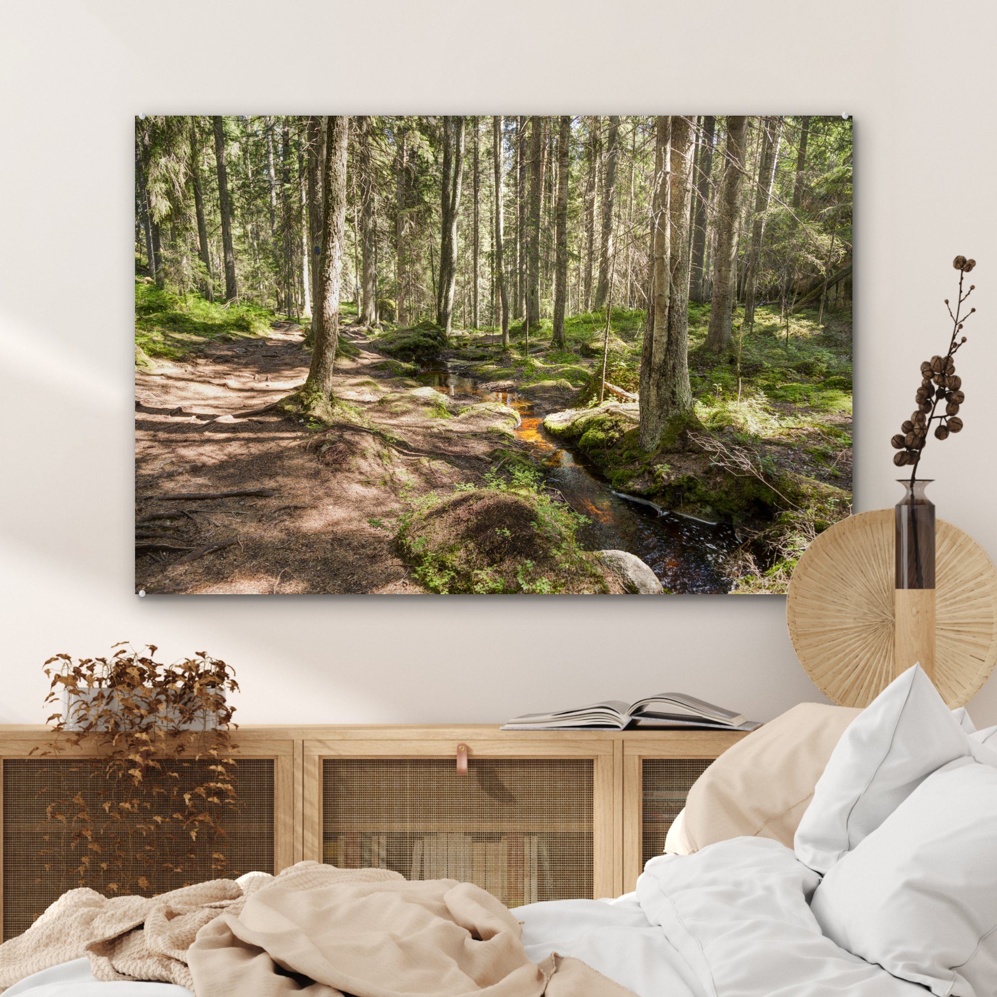 Wohnzimmer im in Nuuksio-Nationalparks Schlafzimmer Acrylglasbilder (1 bunten Grüne Bäume Finnland, Acrylglasbild & des Wald St), MuchoWow